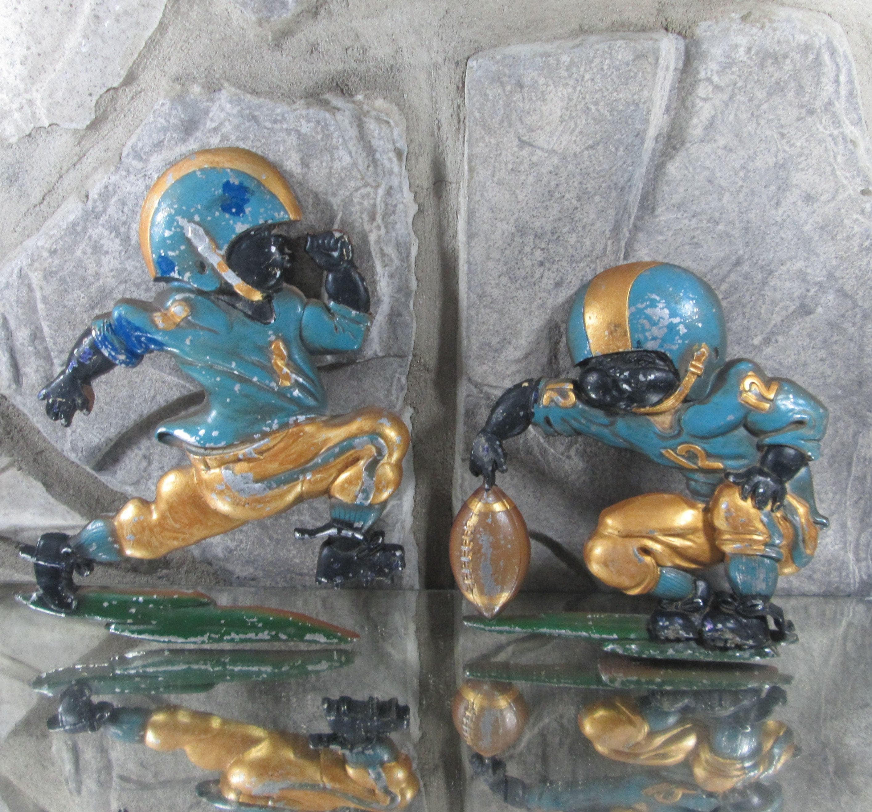 Vintage Cast Metal Football Player Wall Hangings for Boy's Room, From 1976