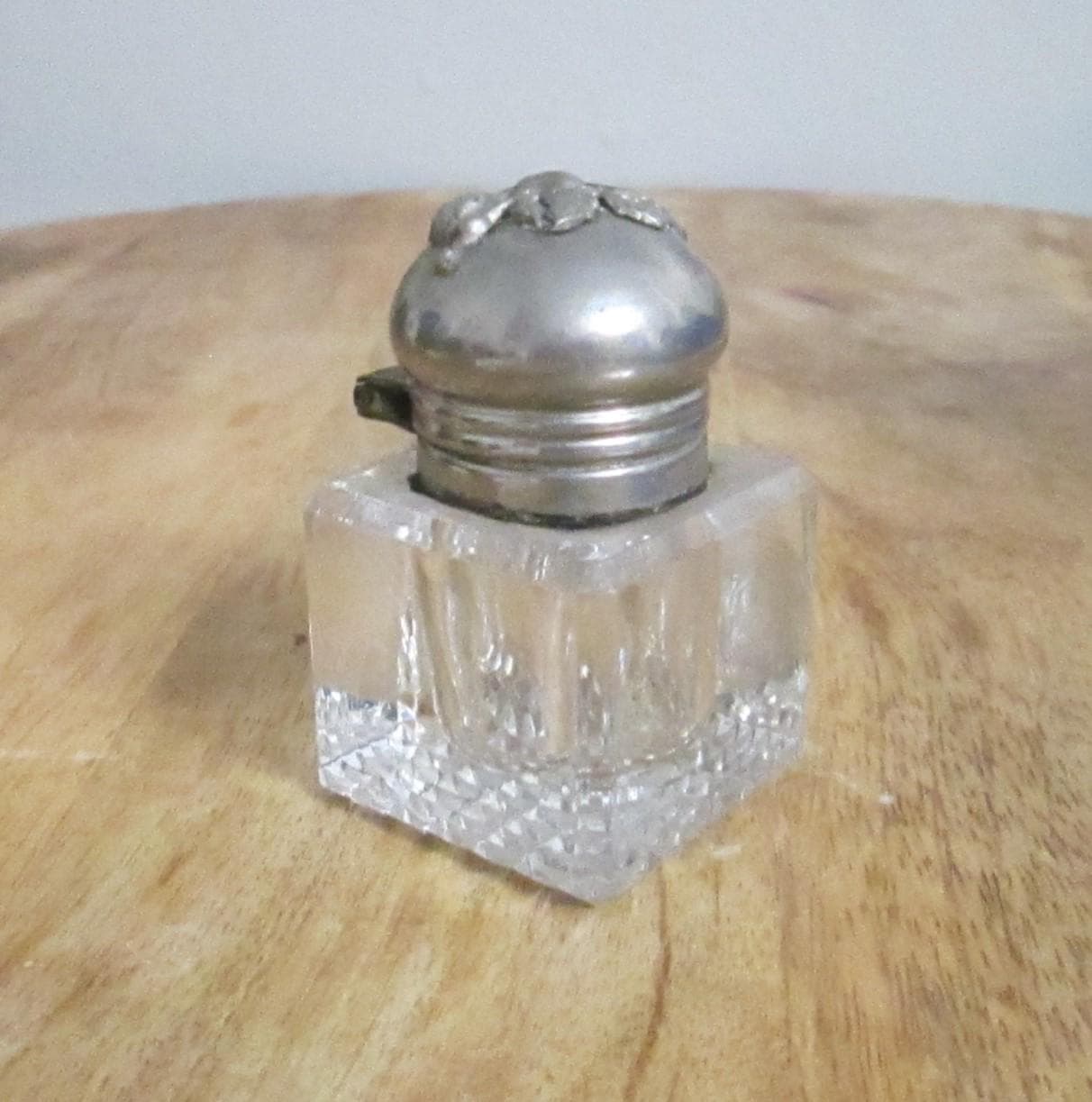 Antique Repousse Rose Design Hinged Cap Inkwell