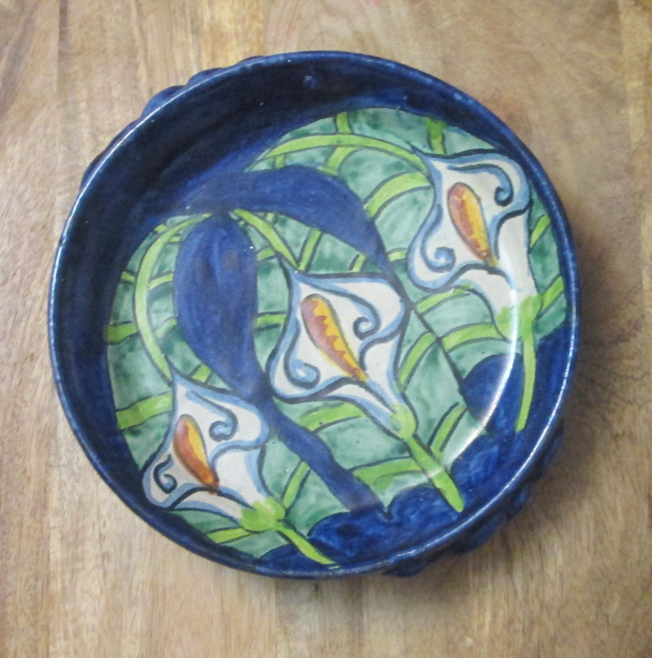 Vintage Mexican Talavera Pottery Lily Pattern Bowl