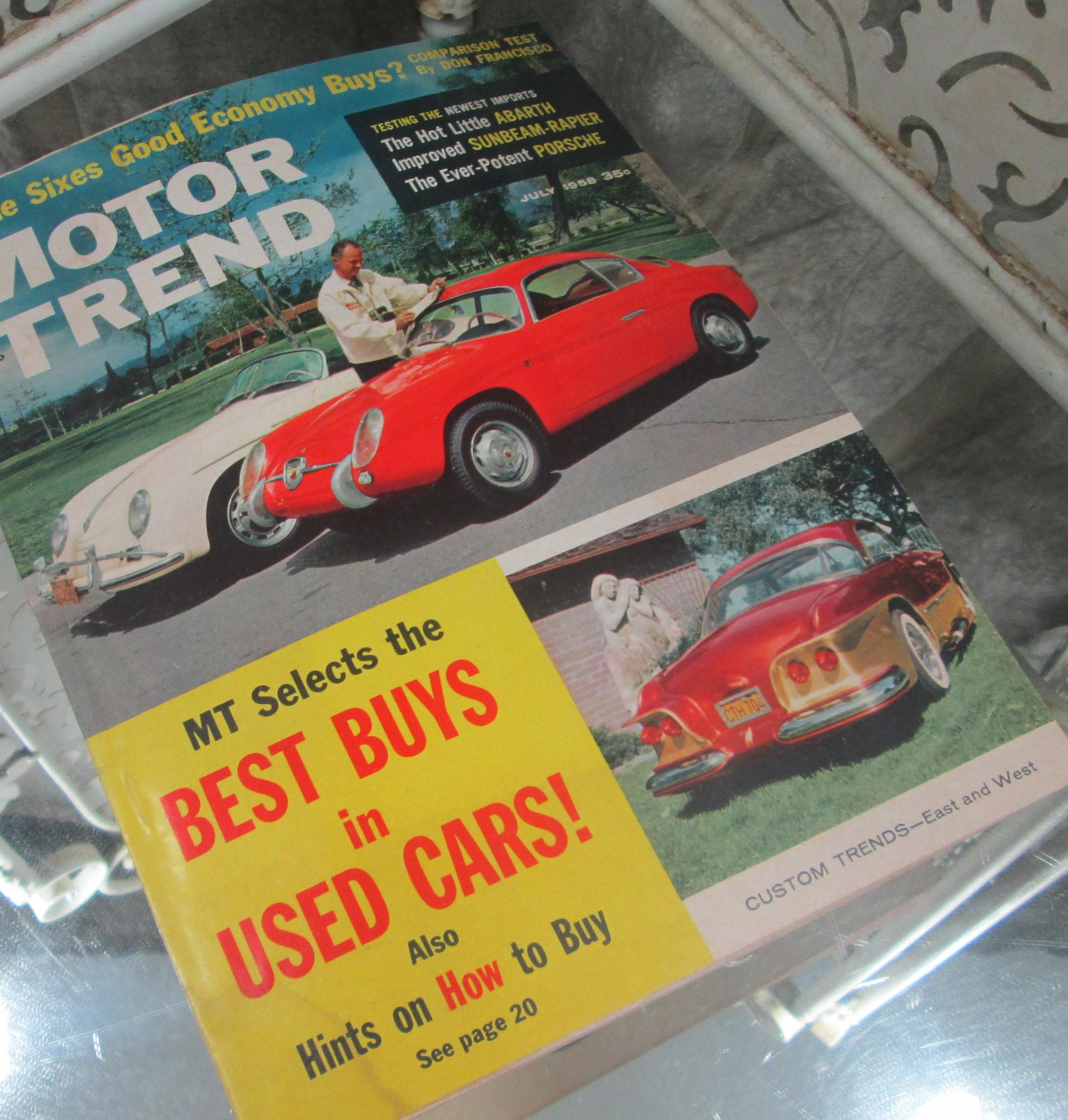 Vintage Motor Trend Magazine July 1958, Abarth, Sunbeam-Rapier, and Porsche