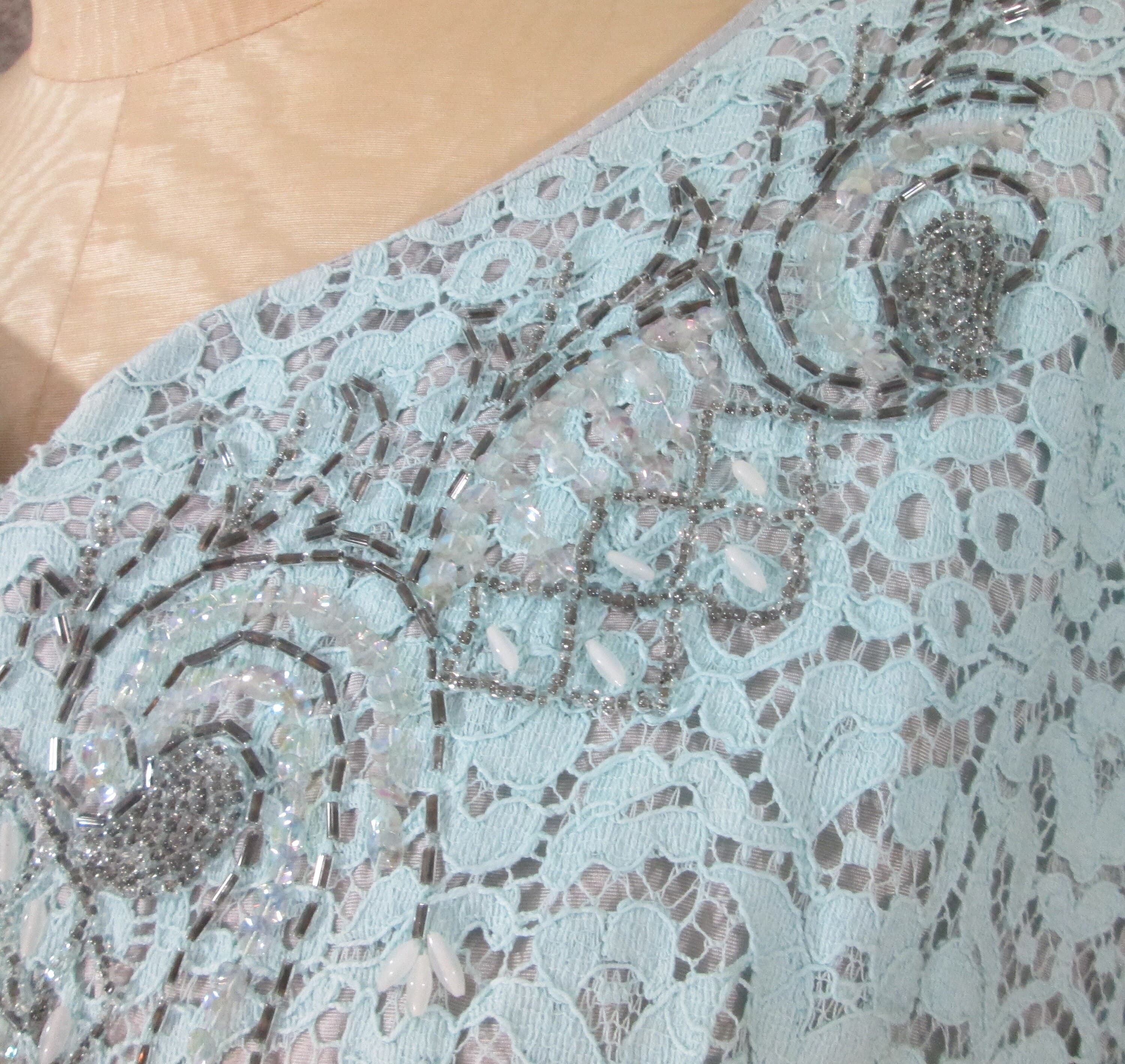 Vintage Early 1950's Blue Lace Cocktail Dress - Thumbnail 3