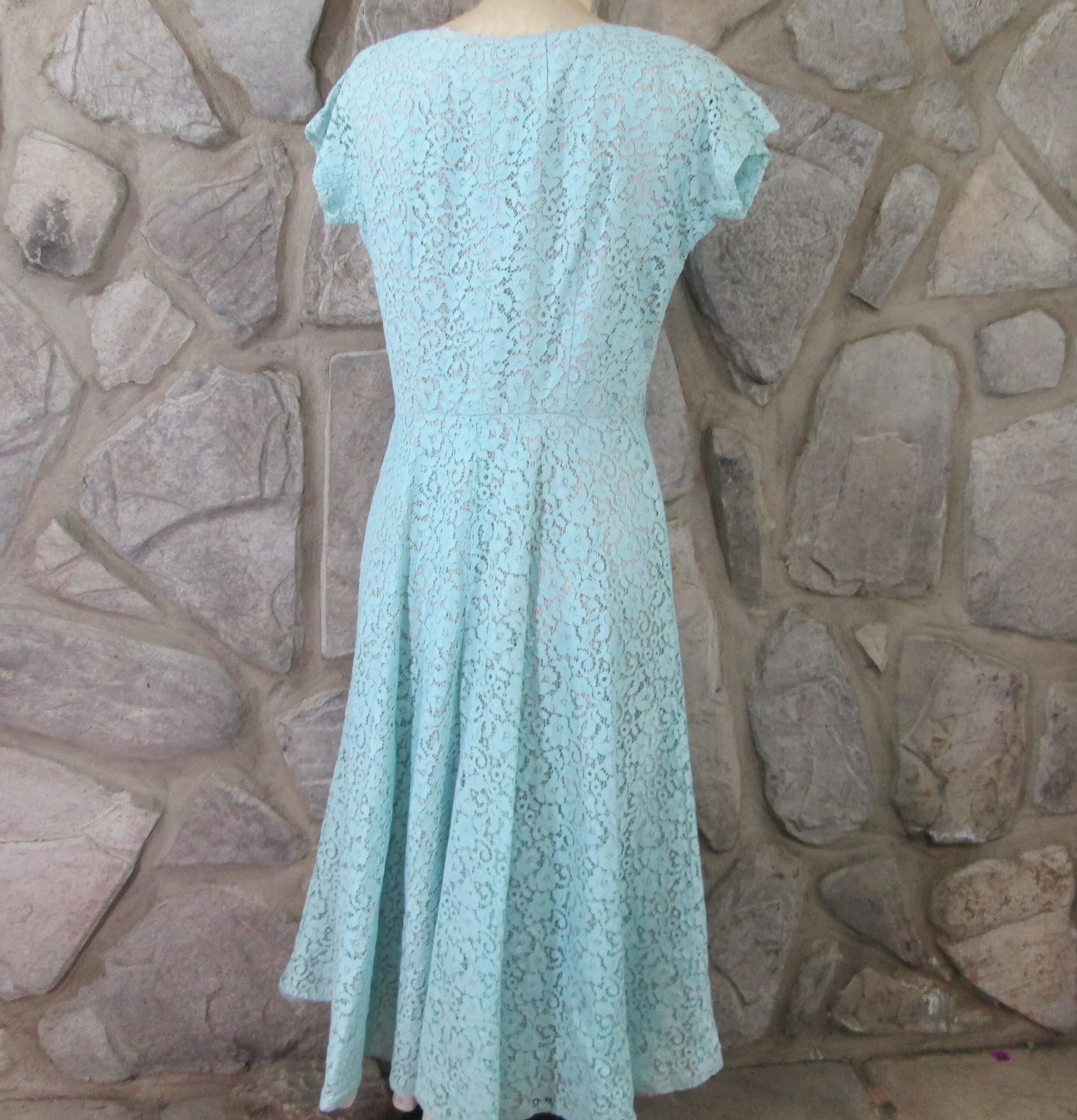 Vintage Early 1950's Blue Lace Cocktail Dress - Thumbnail 5