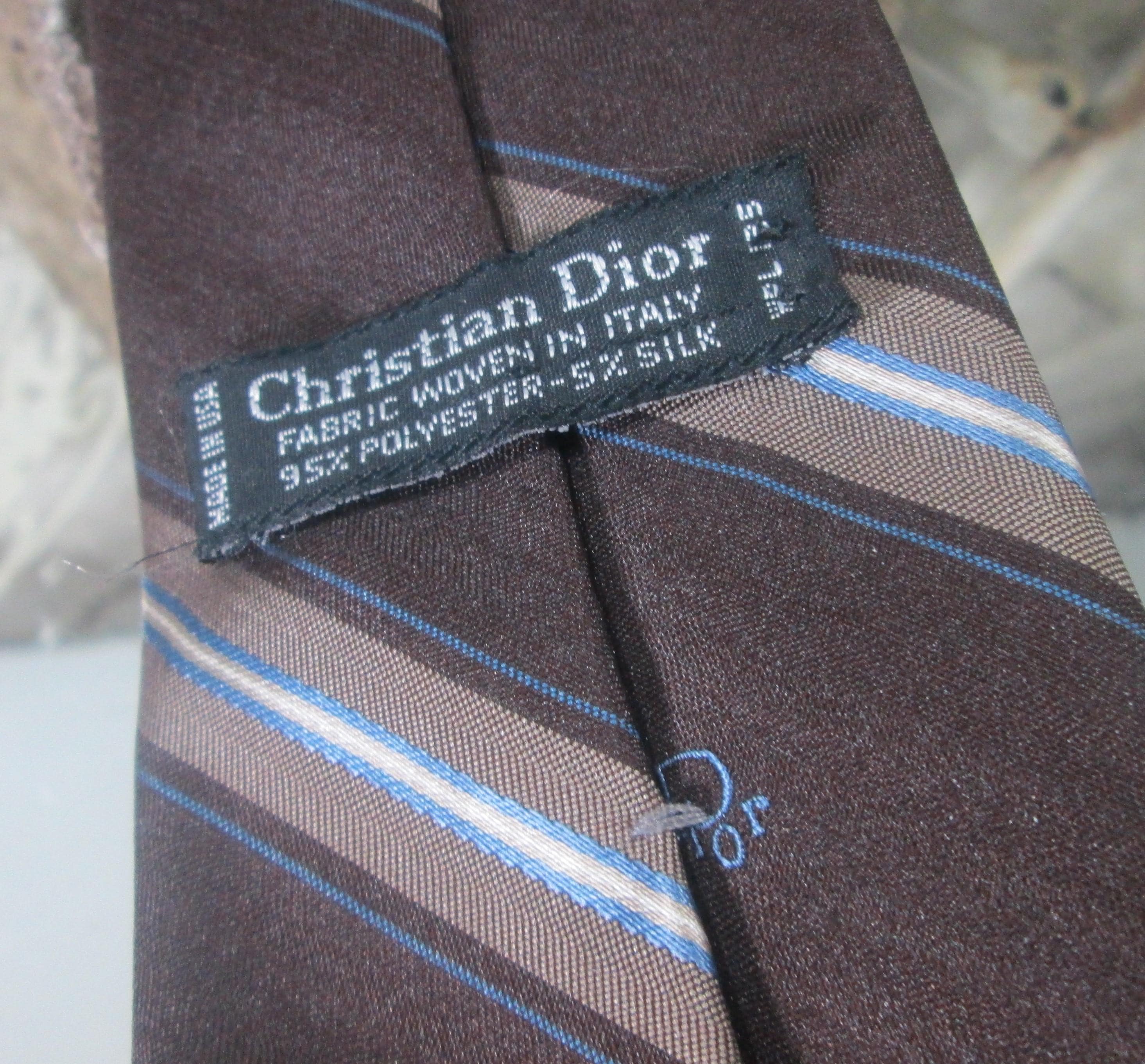 Vintage Christian Dior Brown Striped Logo Tie, 1970s - Thumbnail 3