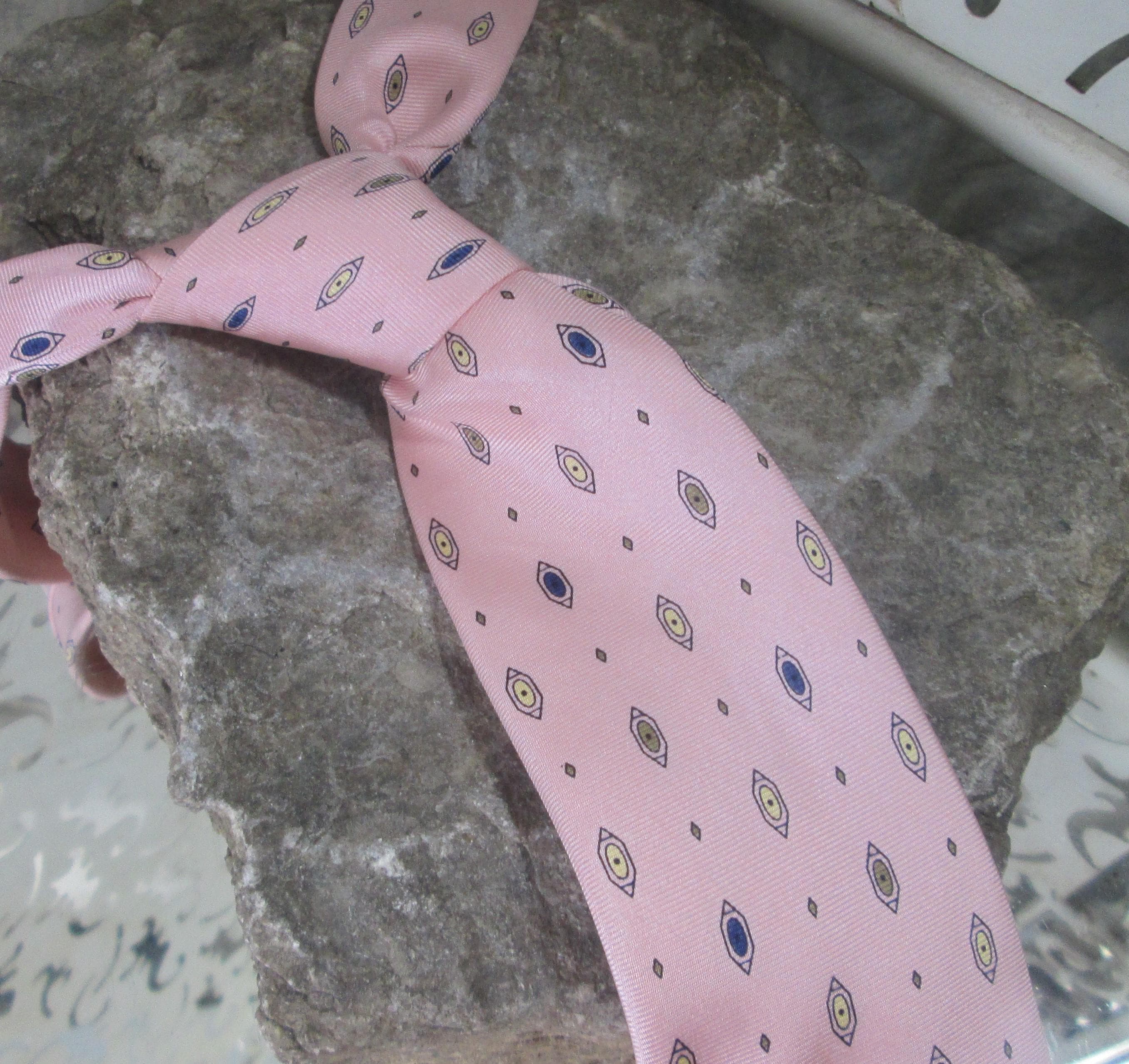 Vintage Pierre Cardin Couture Italian Silk Pink Pattern Tie