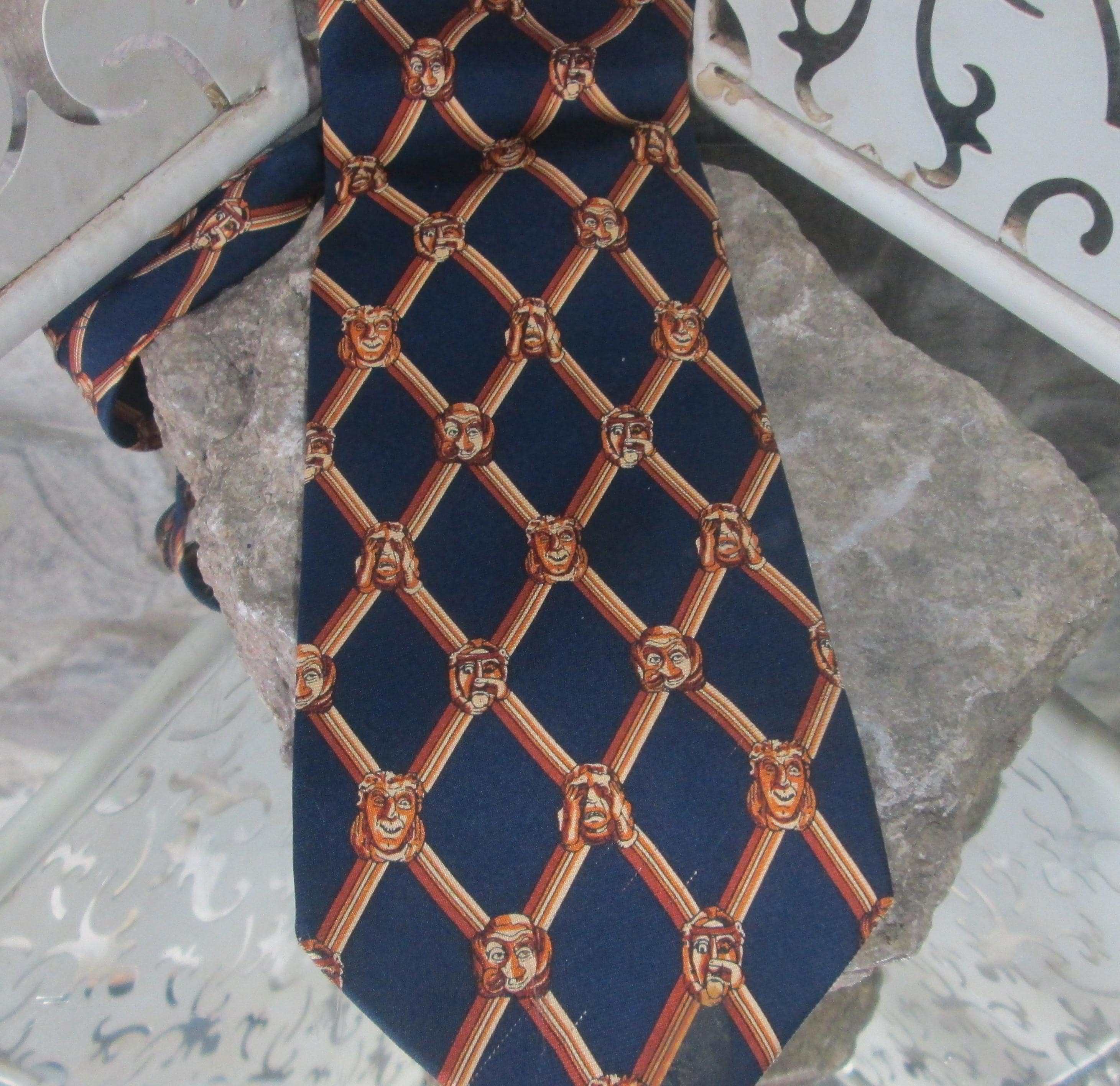 Vintage Past Times Silk Tie Funny Faces Tie - Thumbnail 2