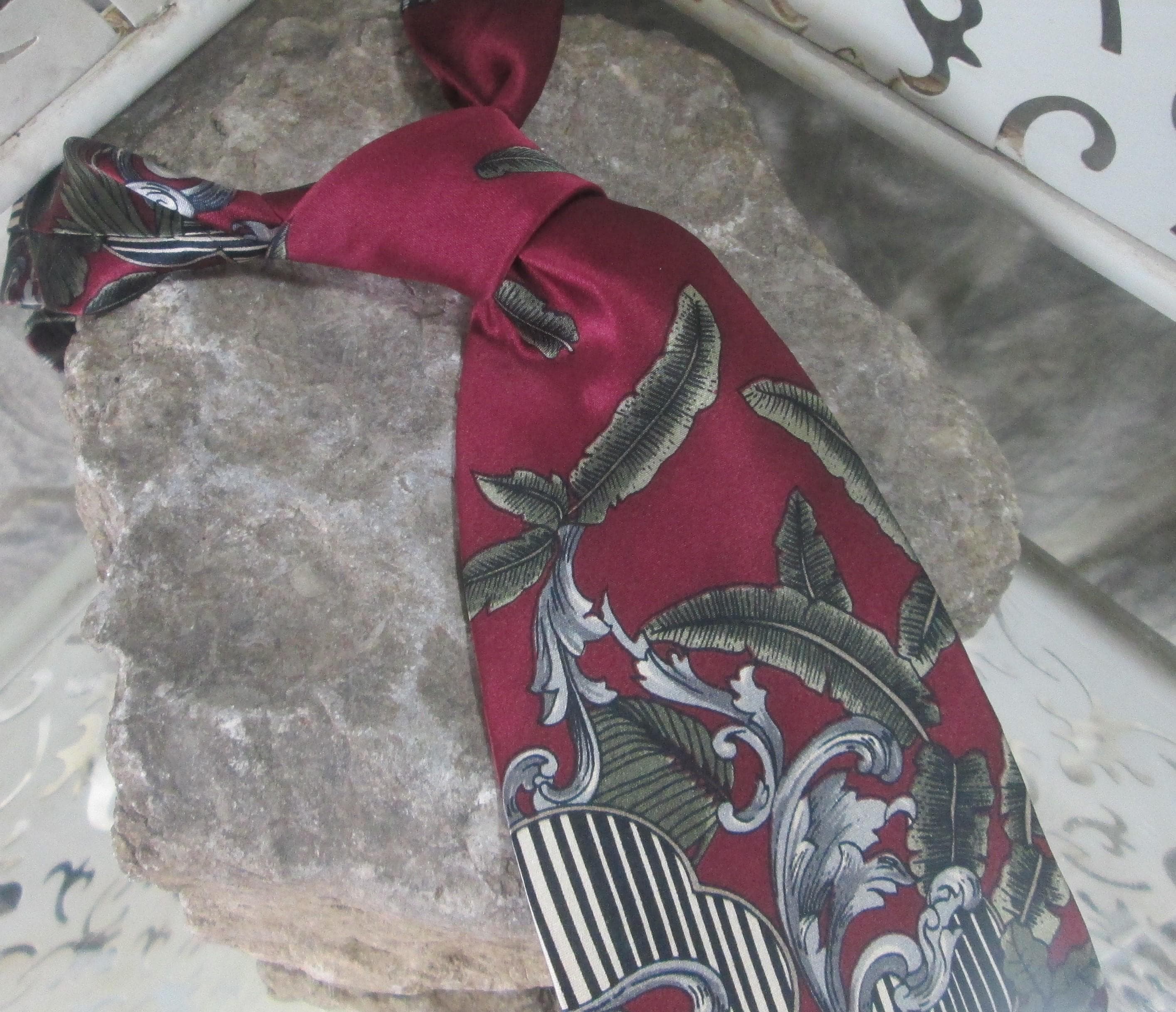 Vintage Windsor Leaf Print Silk Tie - Thumbnail 3
