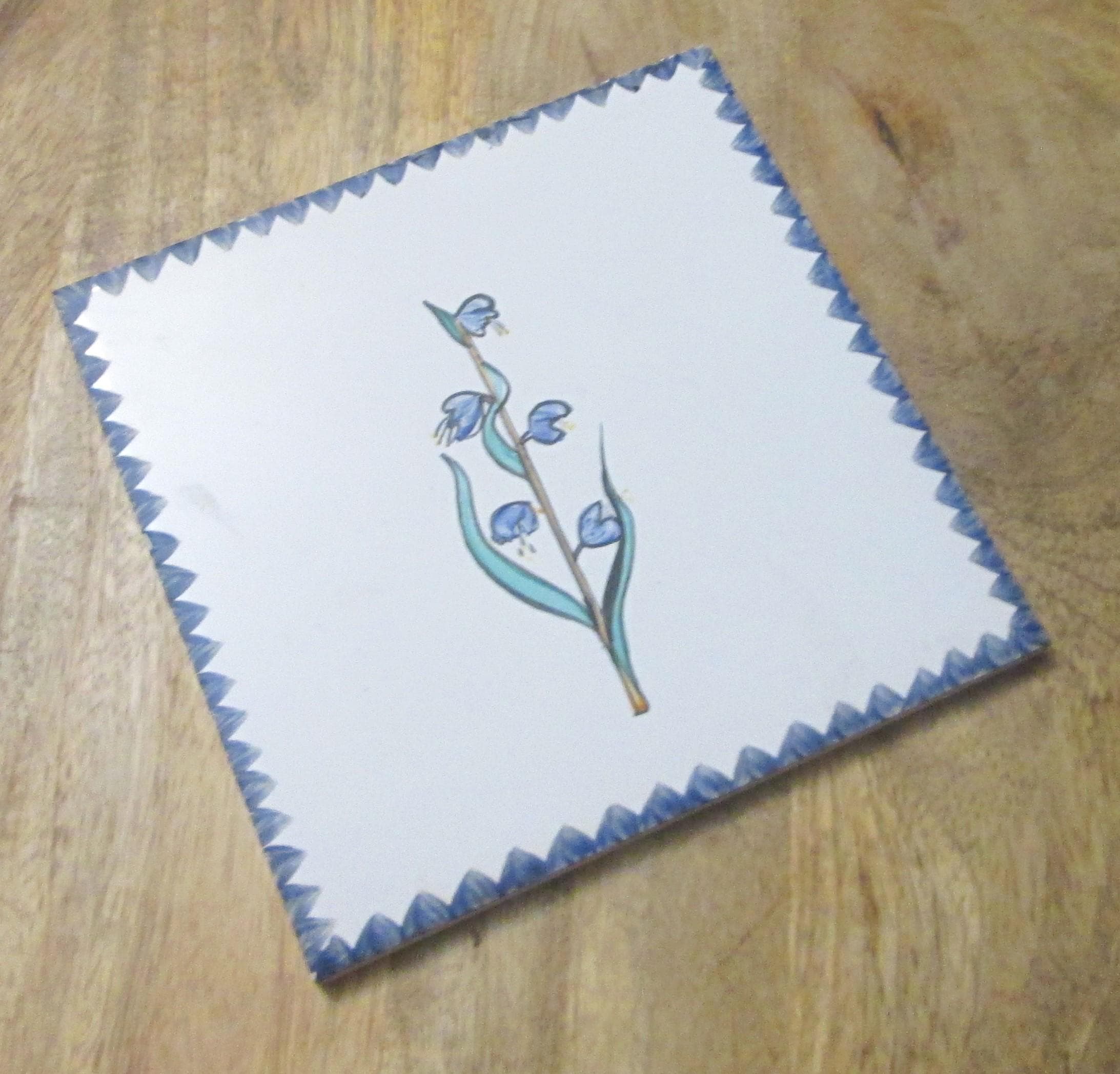 Vintage Blue & White Floral Belgium Ceramic Tile