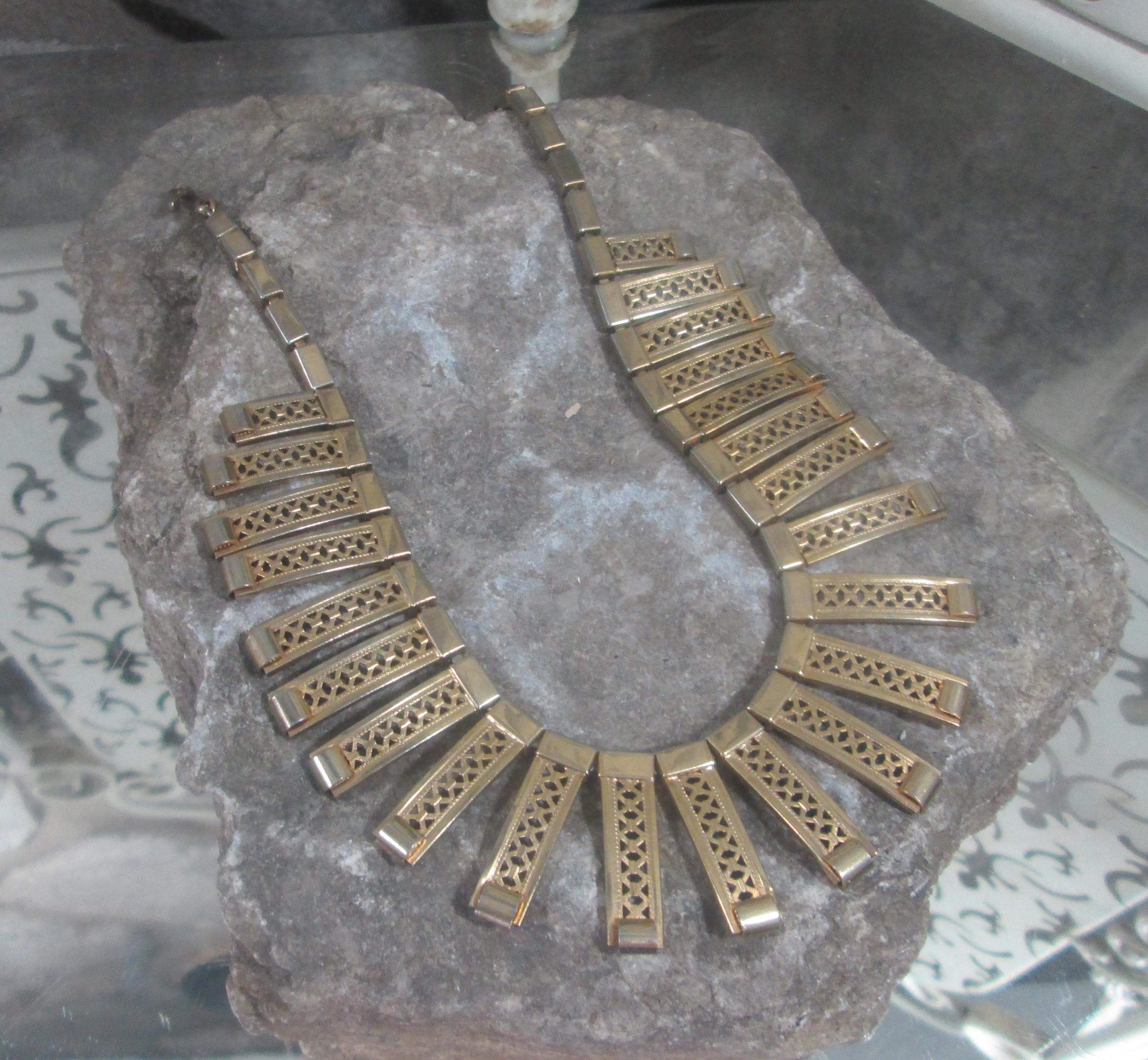 Vintage Gold Tone Bib Panel Chocker Necklace, 1950s