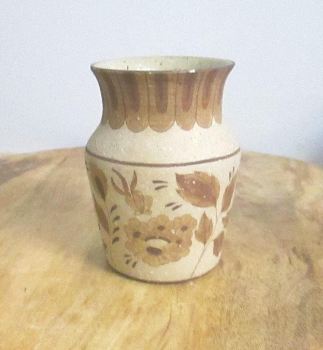 Vintage Brown Floral Design Pottery Vase by Barbie