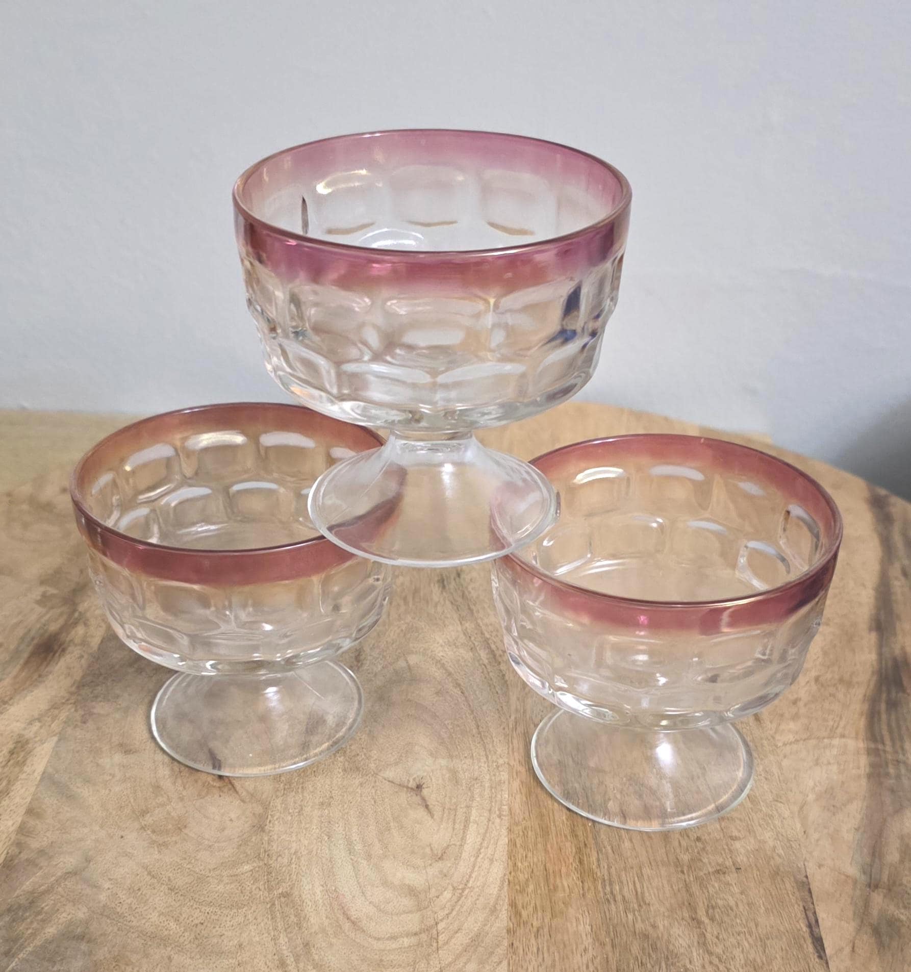 Vintage Indiana Glass Kings Crown Ruby Red Cranberry Glass Sherbet Dishes - Thumbnail 2