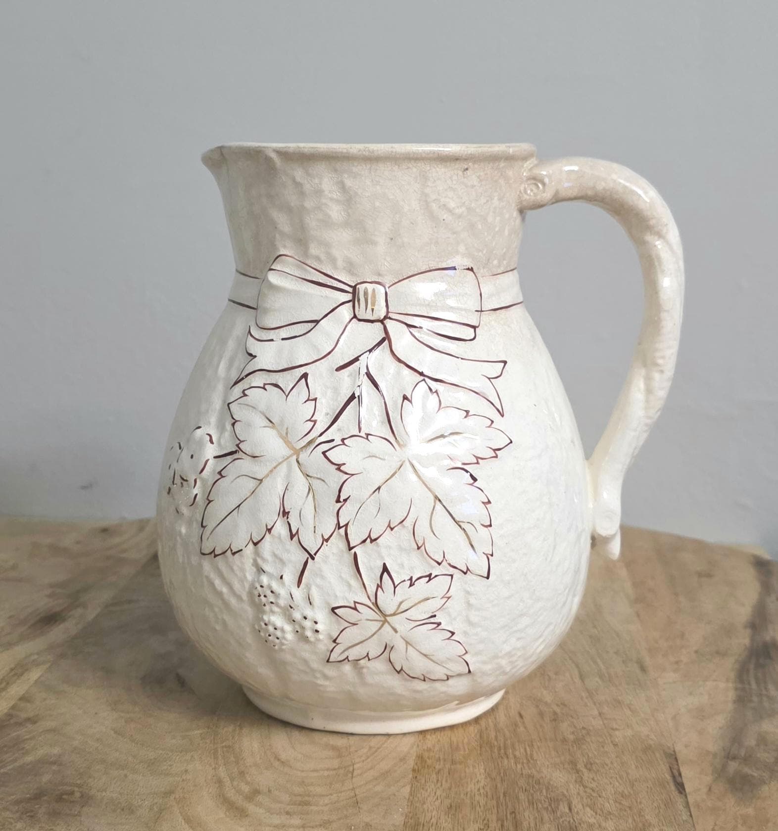 Antique Farmhouse Decor Cream Stoneware Pitcher