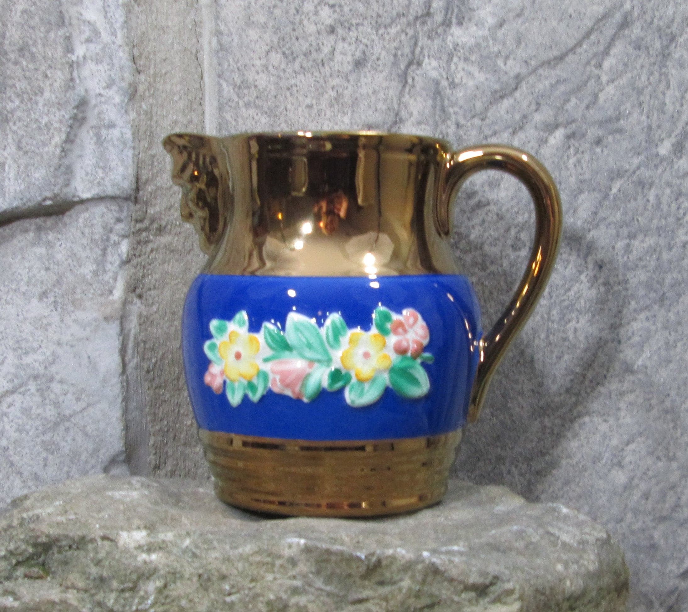 Vintage Sandland Hanley Staffordshire Blue and Copper Luster Pitcher