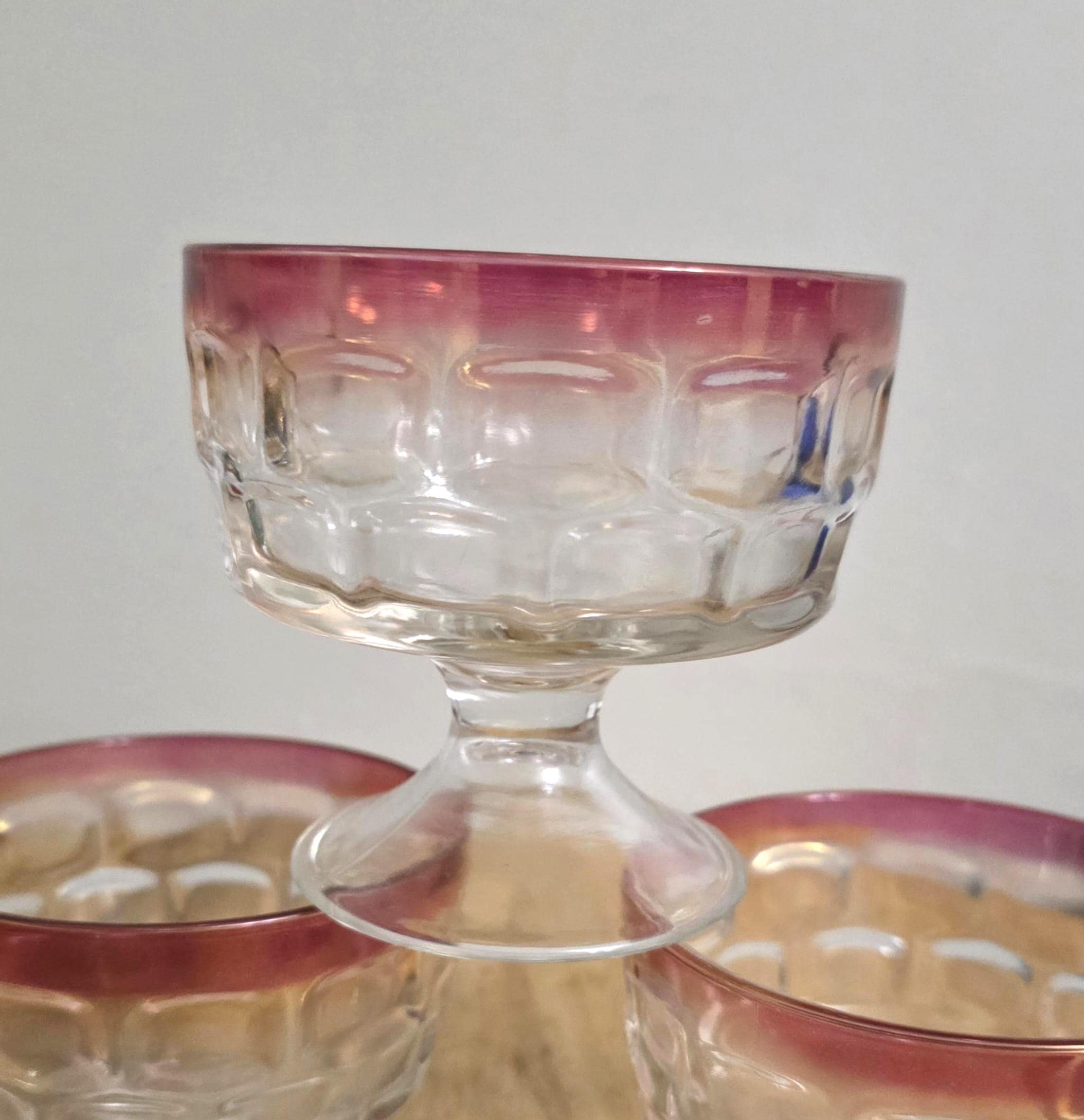 Vintage Indiana Glass Kings Crown Ruby Red Cranberry Glass Sherbet Dishes - Thumbnail 3