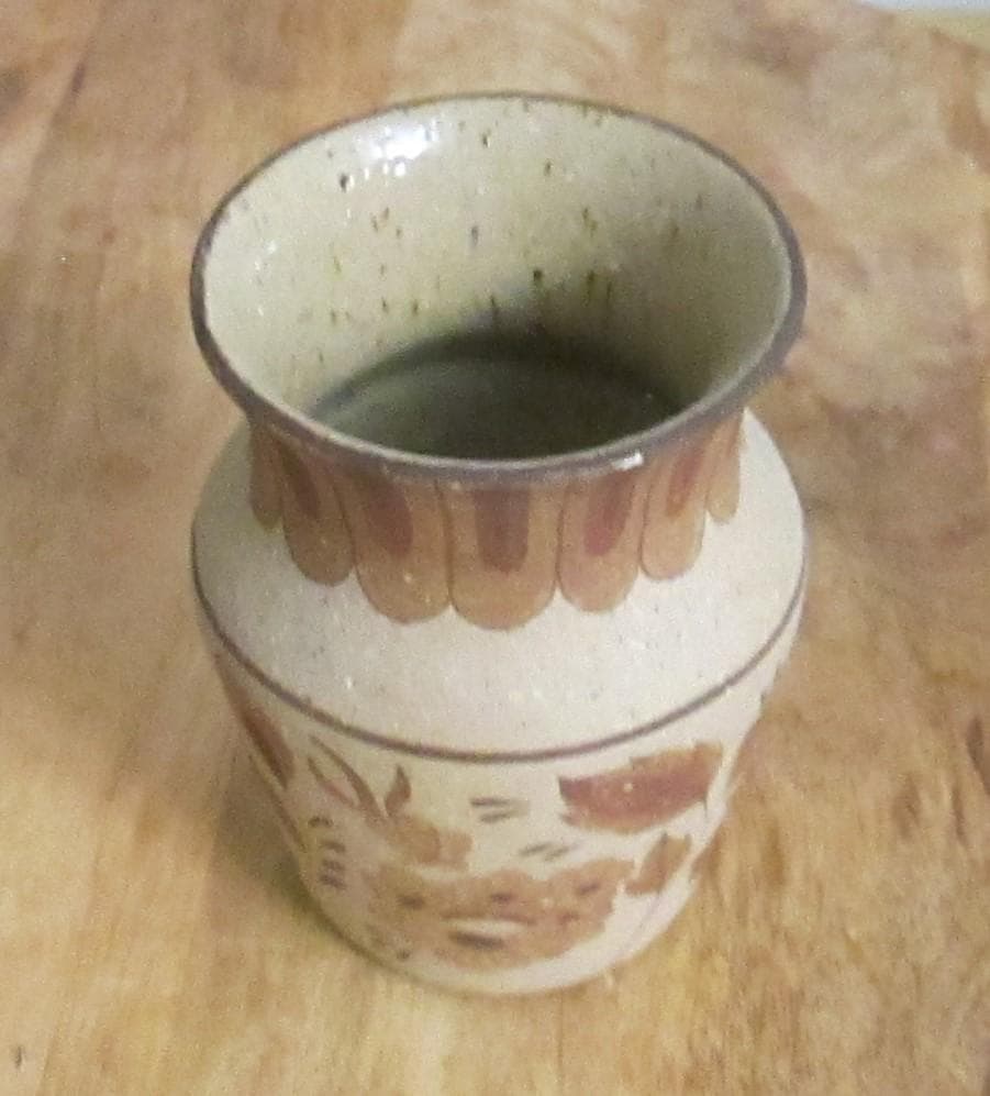 Vintage Brown Floral Design Pottery Vase by Barbie - Thumbnail 2