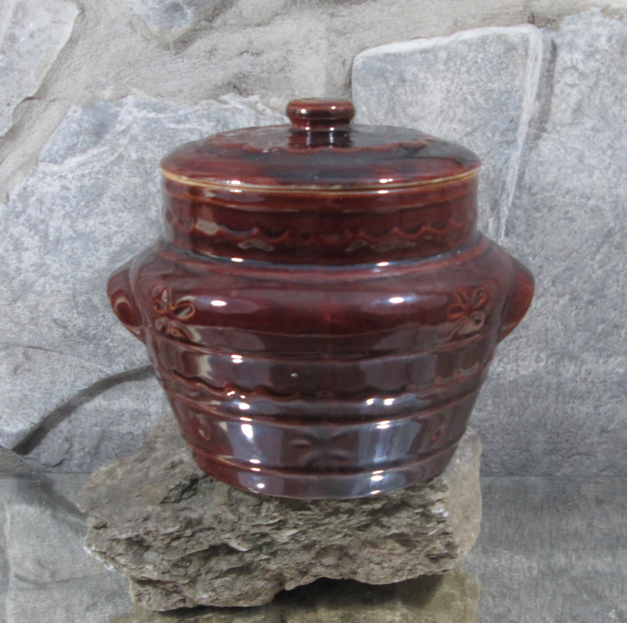 Vintage Mar-Crest Stoneware Brown Glaze Bean Pot