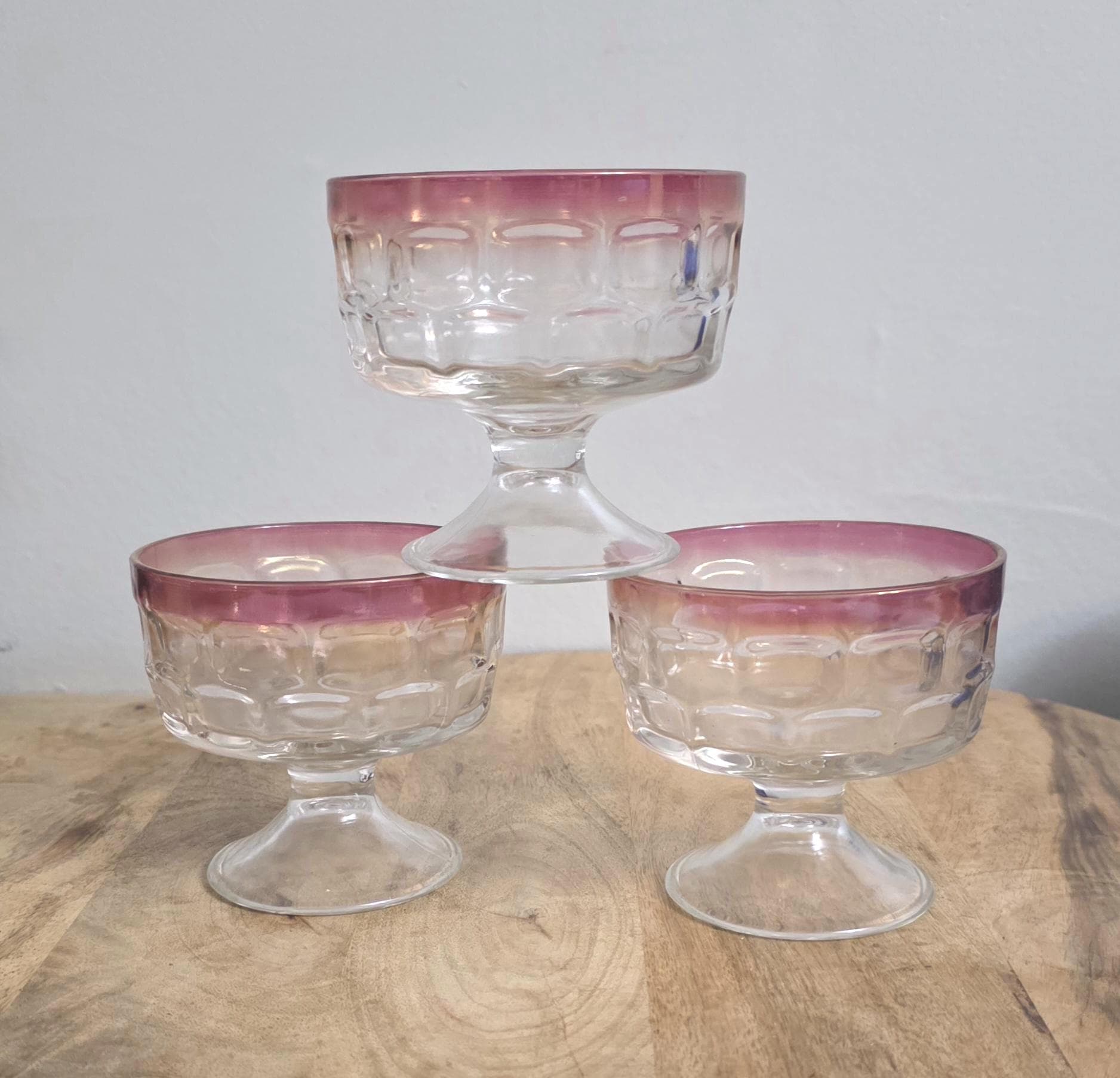 Vintage Indiana Glass Kings Crown Ruby Red Cranberry Glass Sherbet Dishes