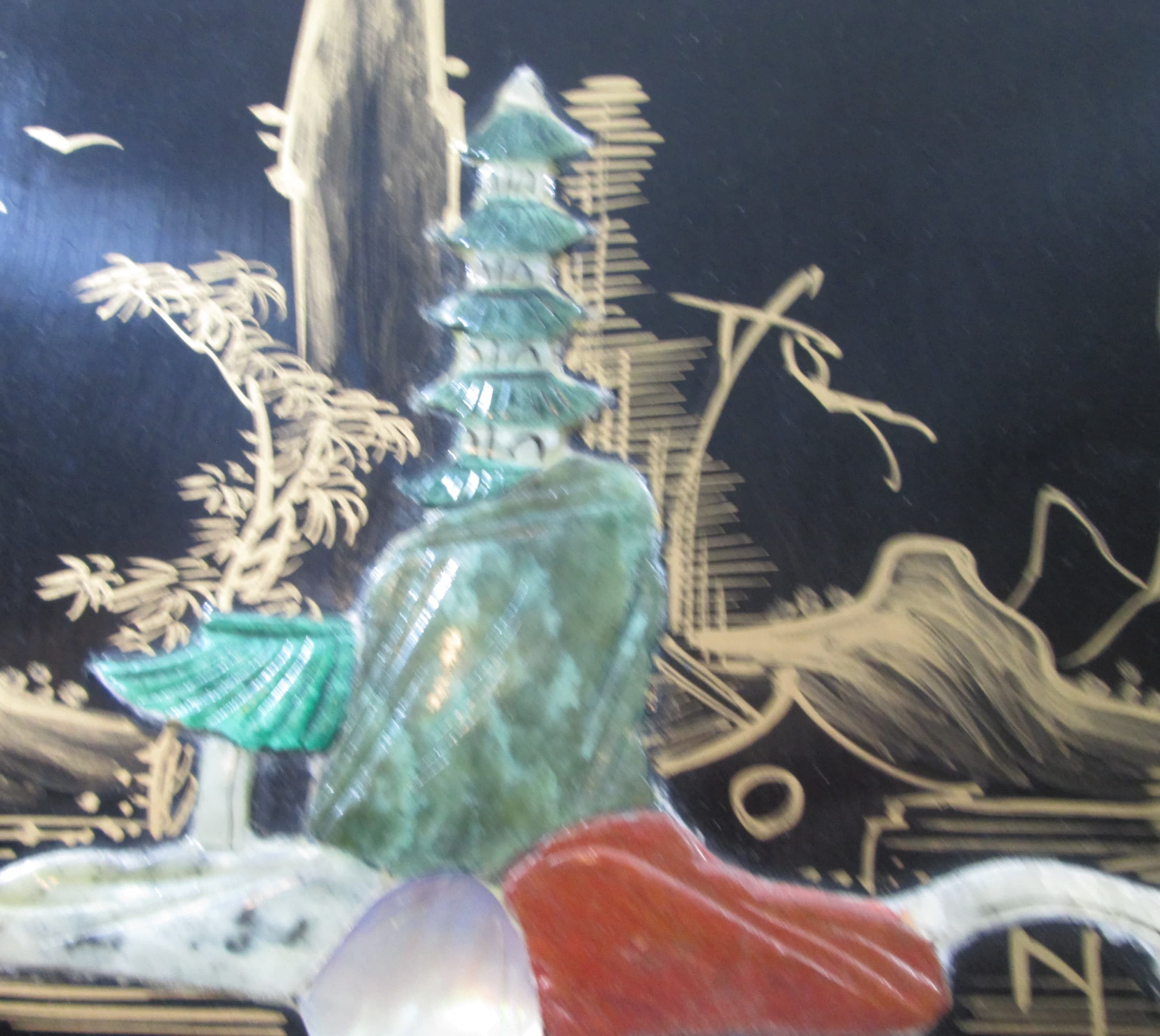 Pair of Vintage Chinese Wall Hangings with Carved Stones - Thumbnail 2