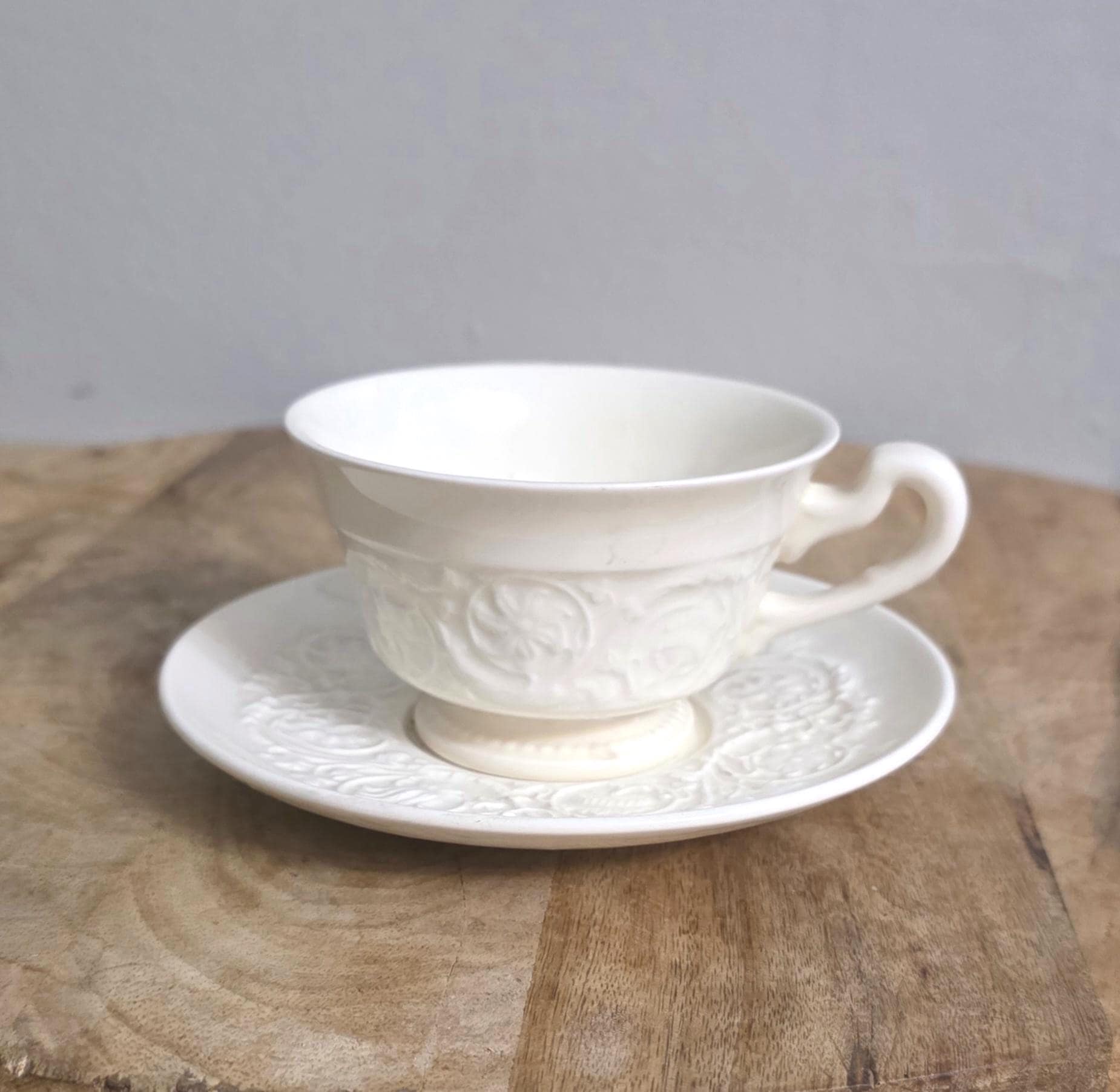 Wedgwood White Patrician Pattern Cup and Saucer
