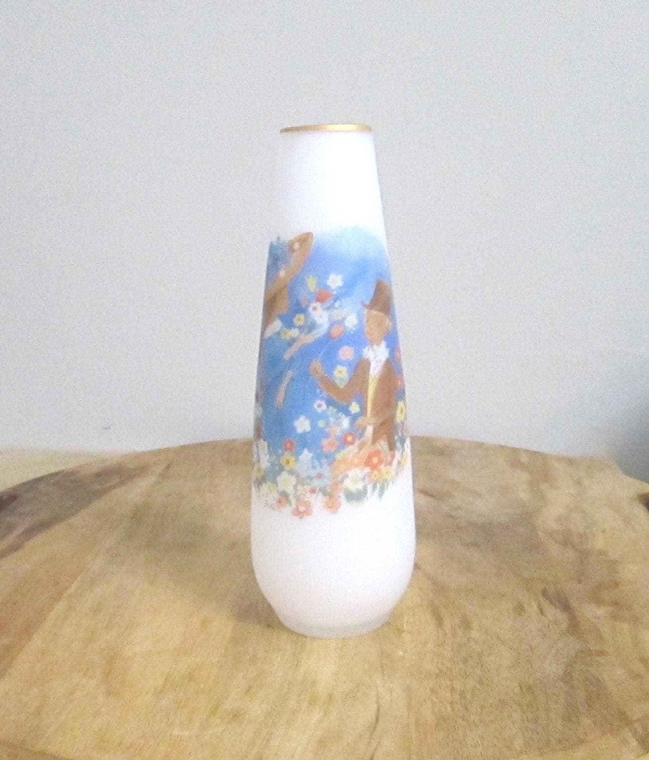 Vintage Napco Ware Frosted Vase with Courting Scene, Signed Foster