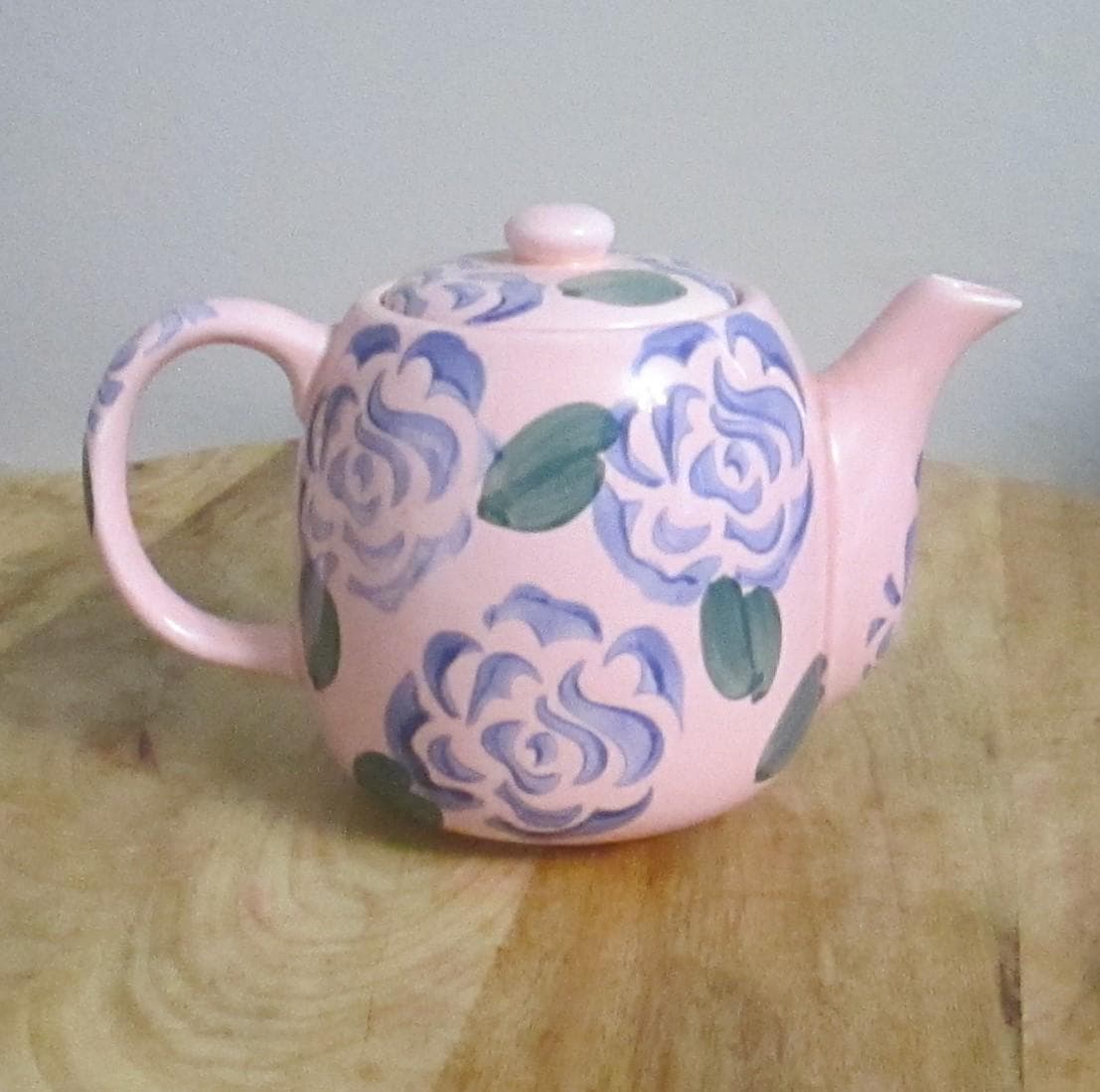 Vintage Takahashi Pink & Blue Floral Individual Teapot - Thumbnail 2