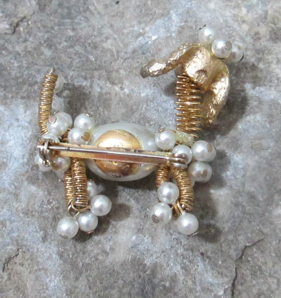 Vintage Pearl Poodle Brooch - Thumbnail 3