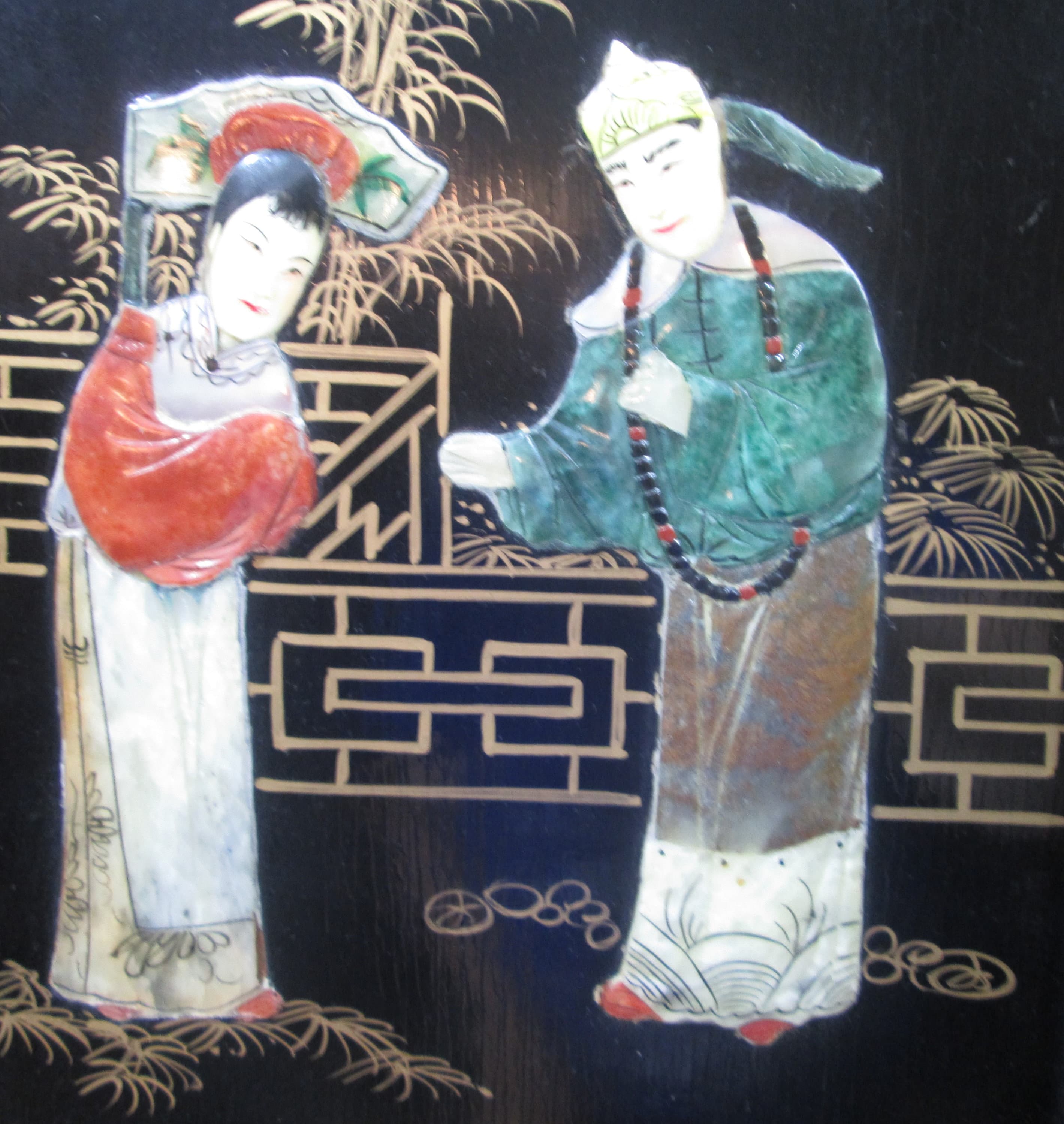Pair of Vintage Chinese Wall Hangings with Carved Stones - Thumbnail 3