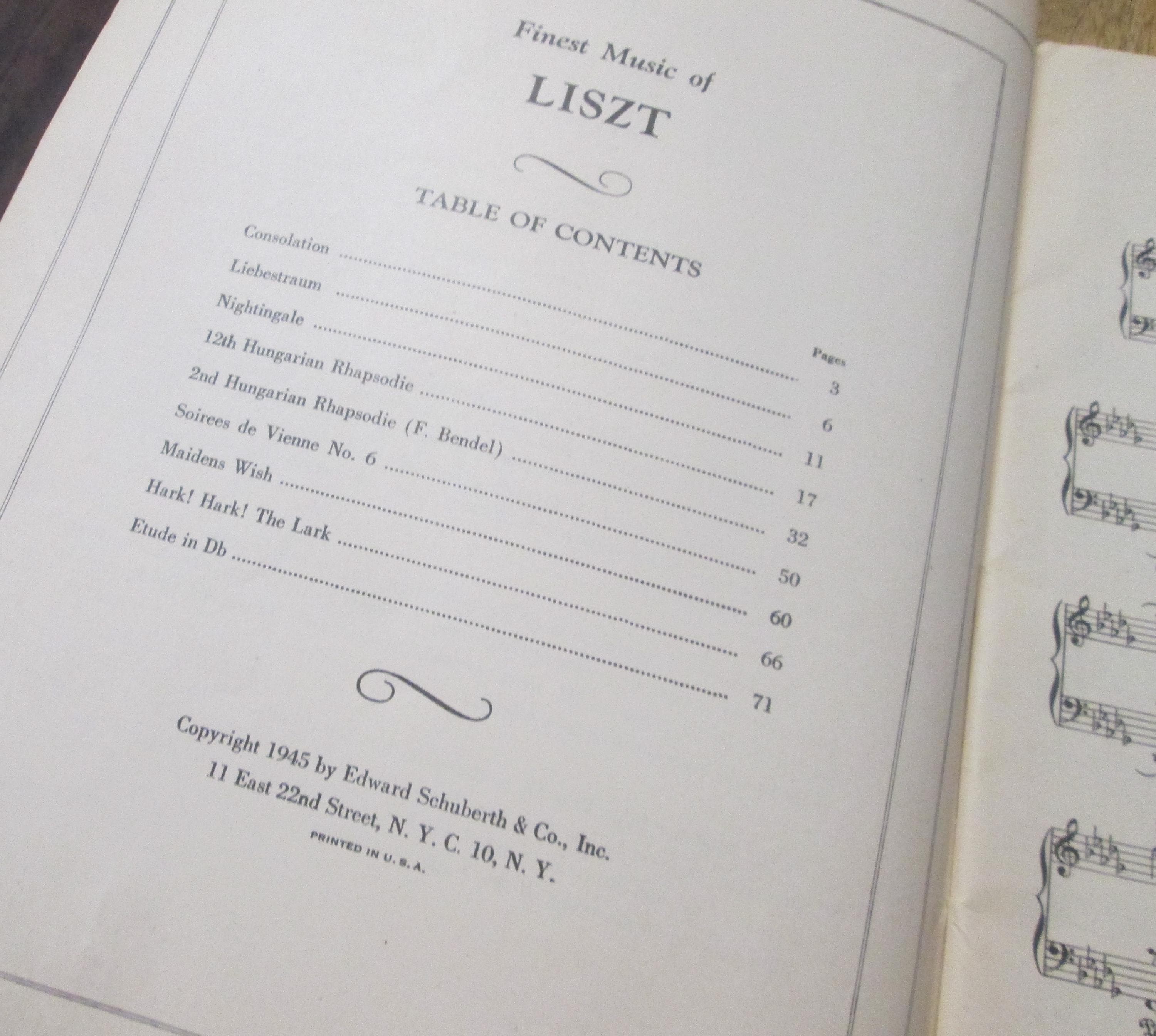 Vintage 1945 The Finest Music of Liszt Sheet Music Book - Thumbnail 2
