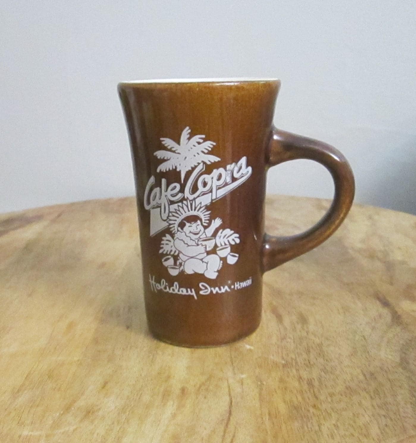 Vintage Cafe Copra Holiday Inn Hawaii Brown Glaze Restaurant Ware Mug