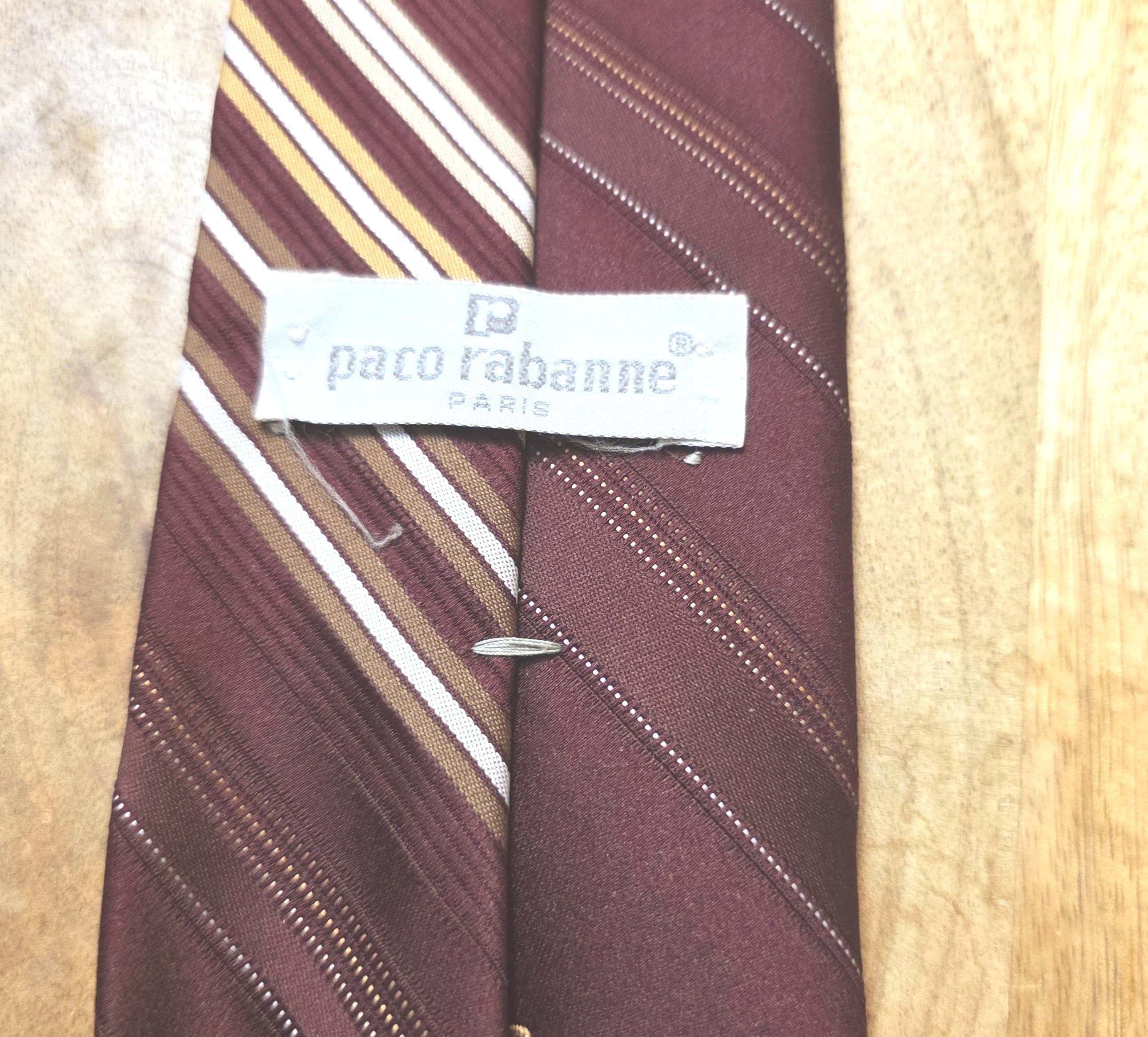 Vintage Paco Rabanne Burgundy Striped Logo Tie - Thumbnail 2