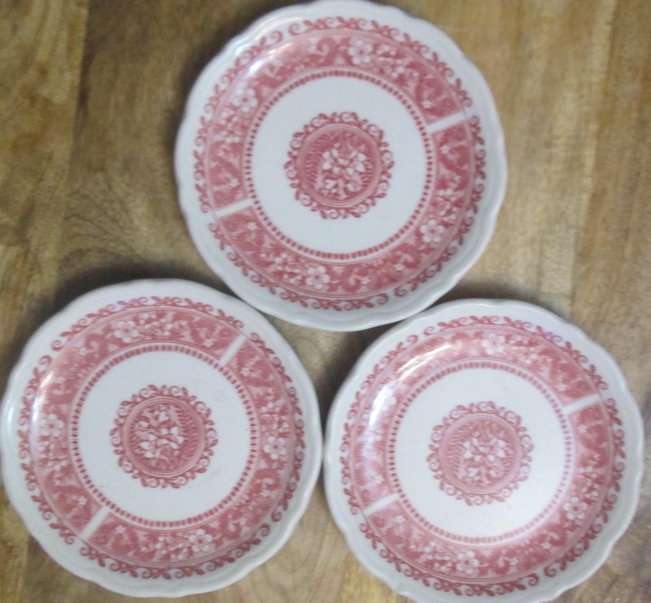 Vintage Syracuse China Red Floral Pattern Restaurant Bread Plates, Lot of 3