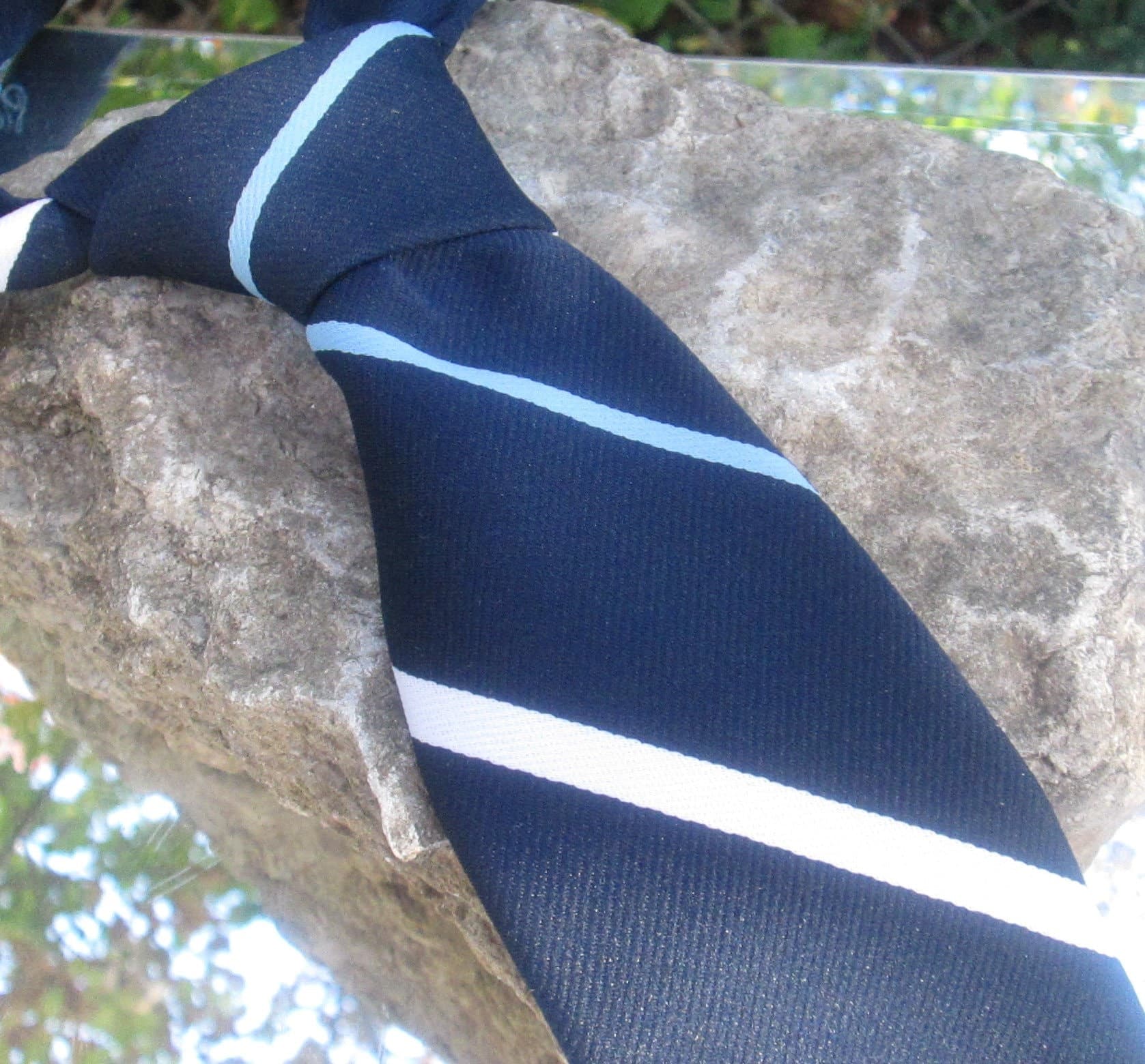 Vintage Pierre Cardin 1960's Blue Striped Logo Front Tie