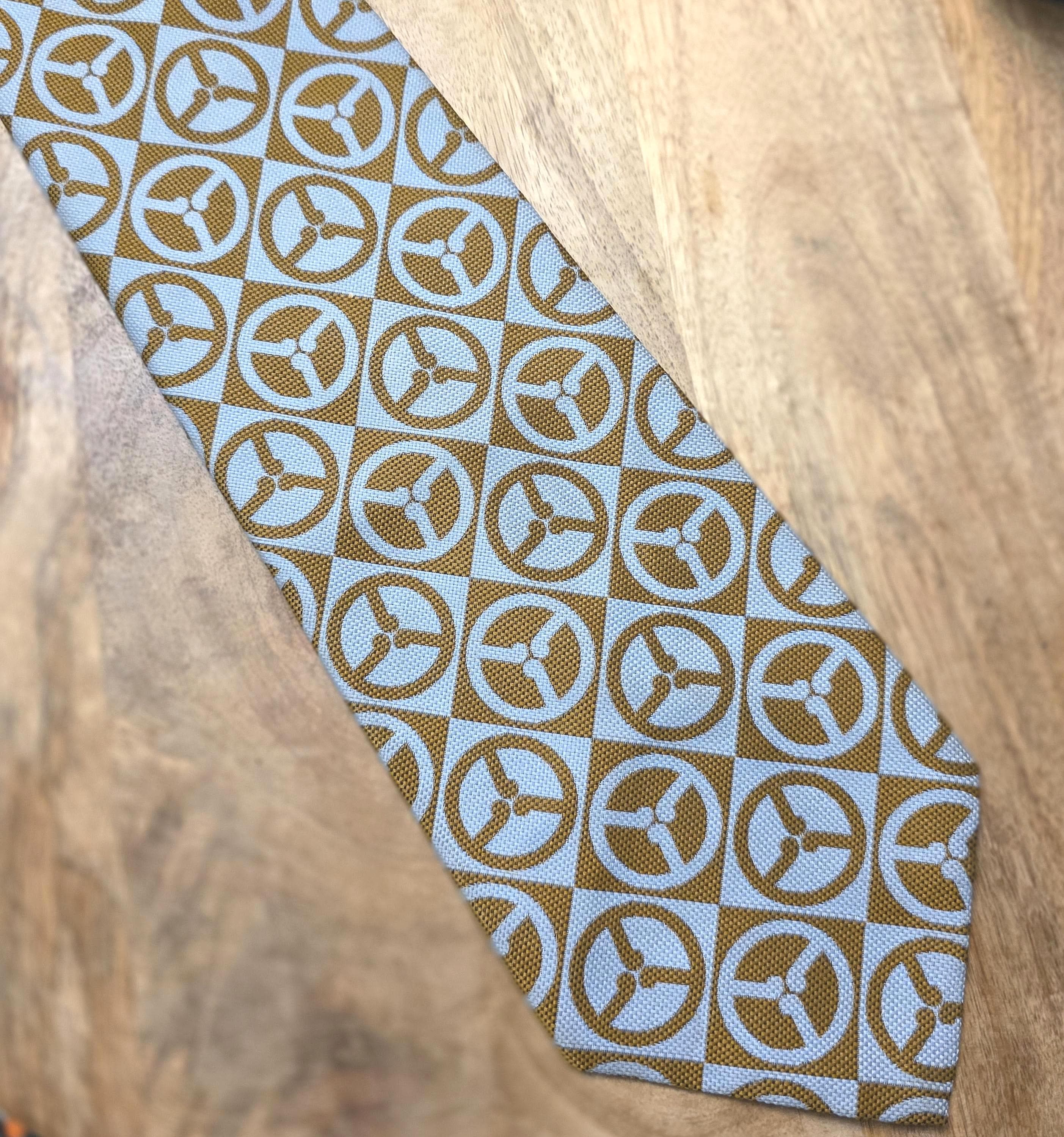 Vintage 1960's Woven Silk Blue and Gold Tie