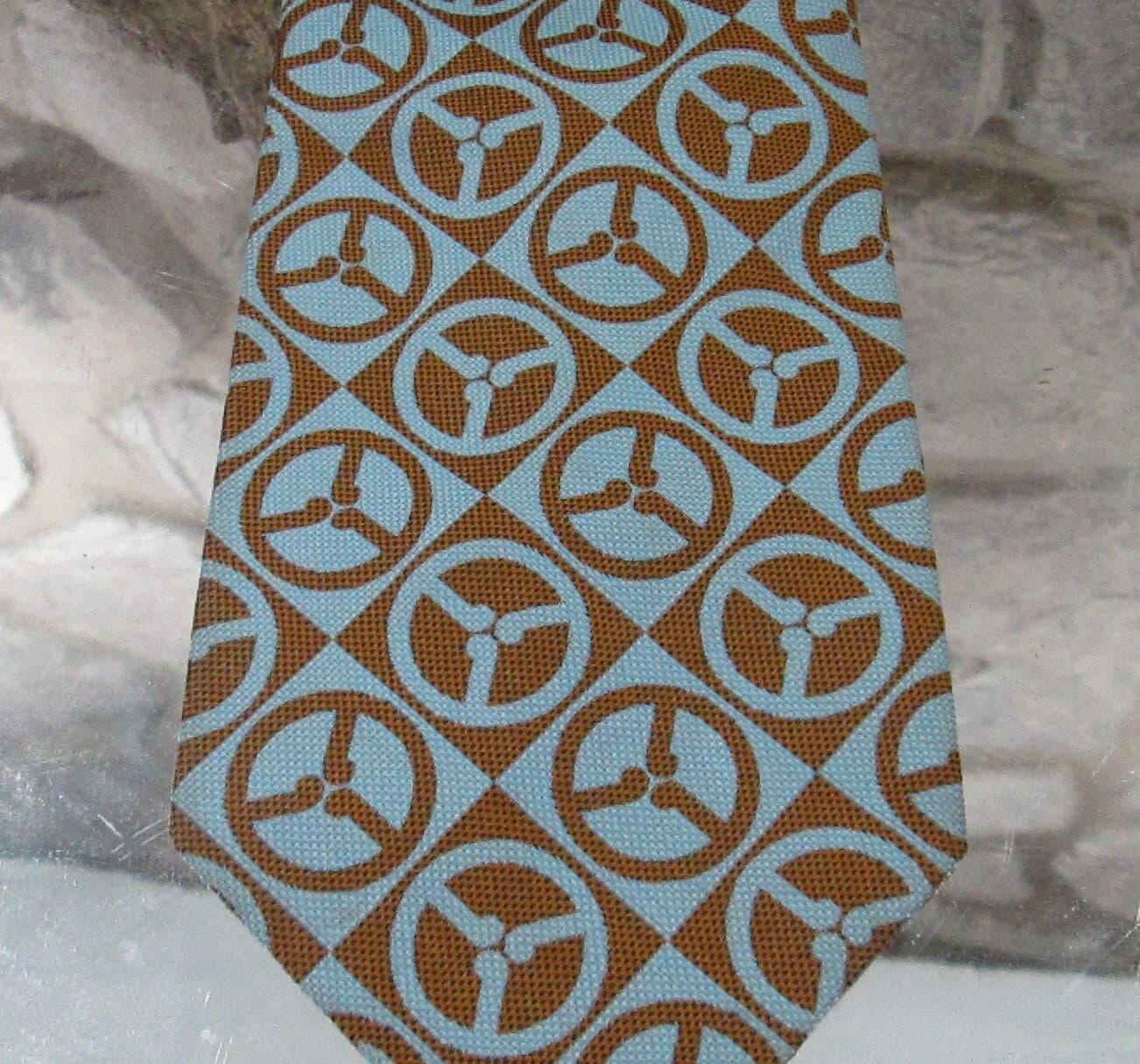 Vintage 1960's Woven Silk Blue and Gold Tie - Thumbnail 2