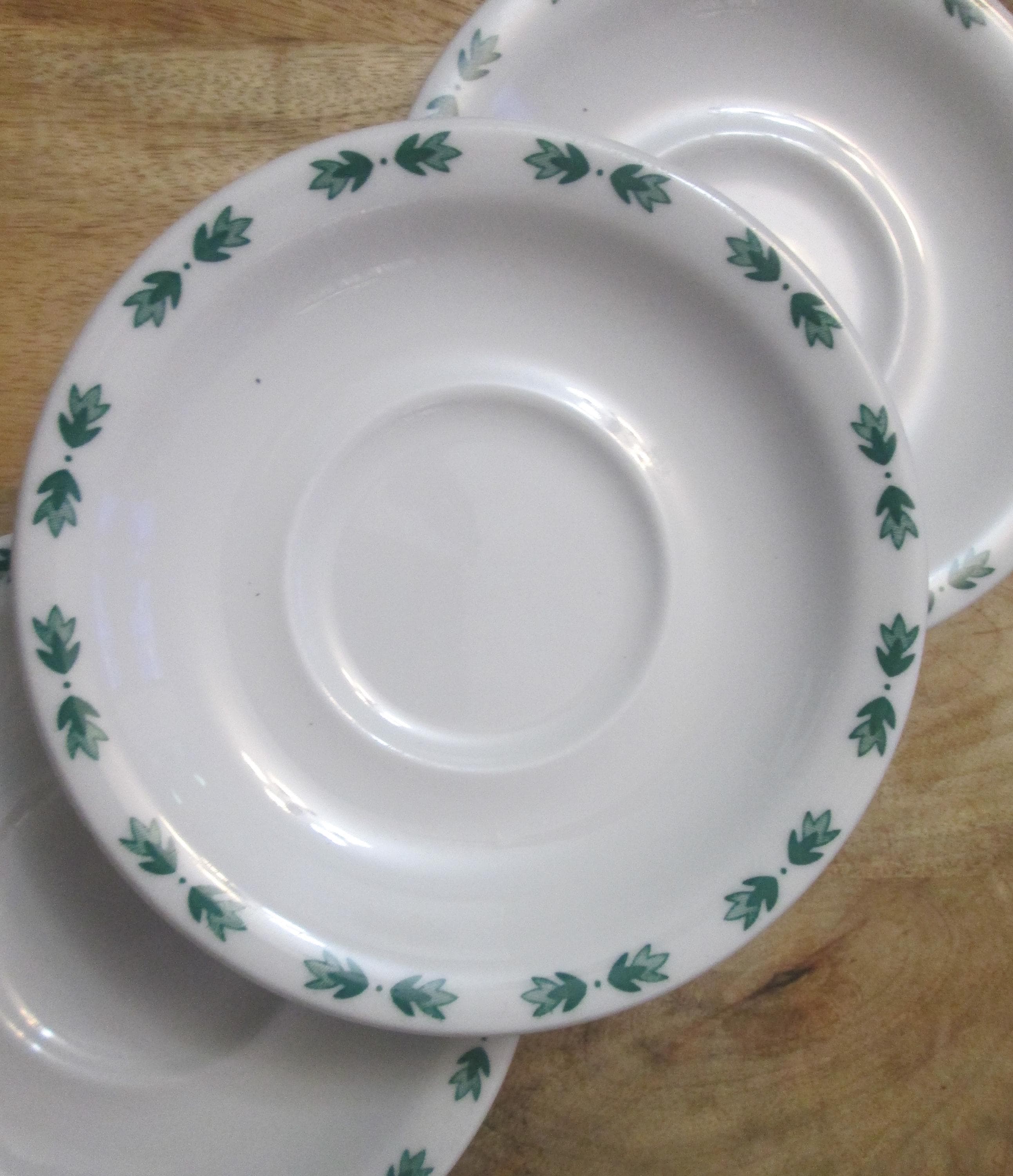 Vintage Shenango China Green Laurentian Pattern Restaurant Saucers, Lot of 3