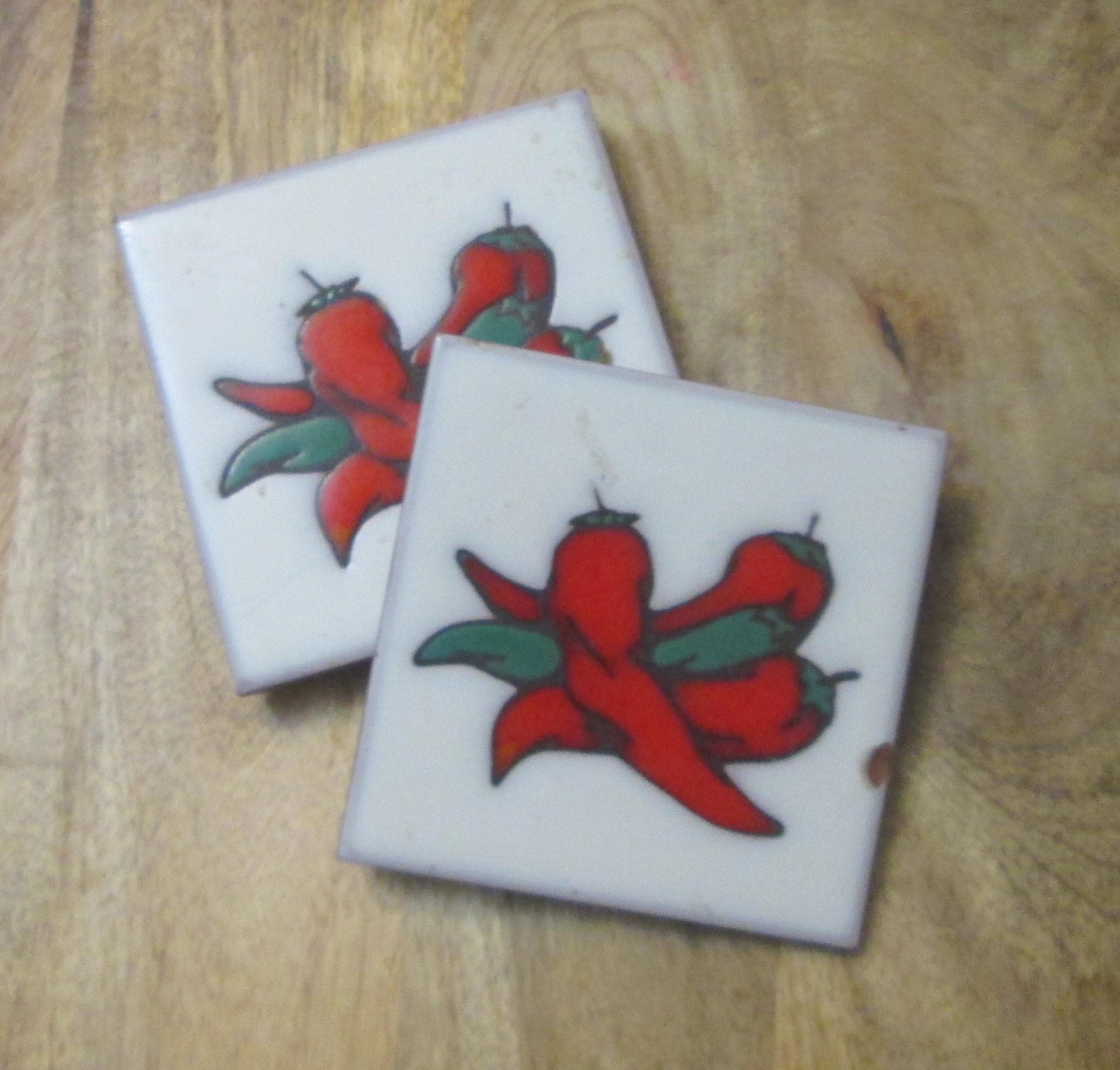 Vintage Gres Italian Decorative Ceramic Tiles with Hot Peppers Design