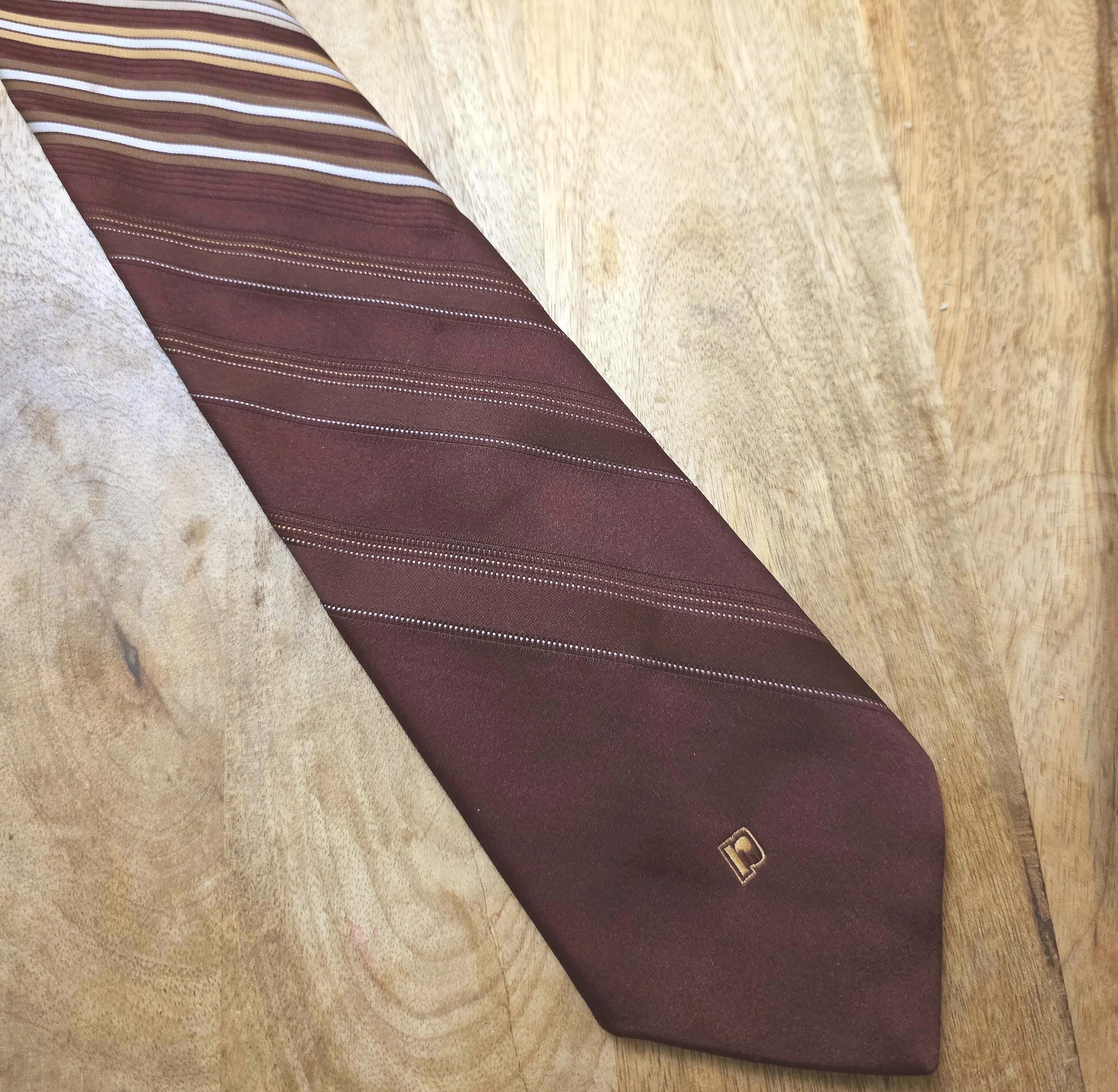 Vintage Paco Rabanne Burgundy Striped Logo Tie