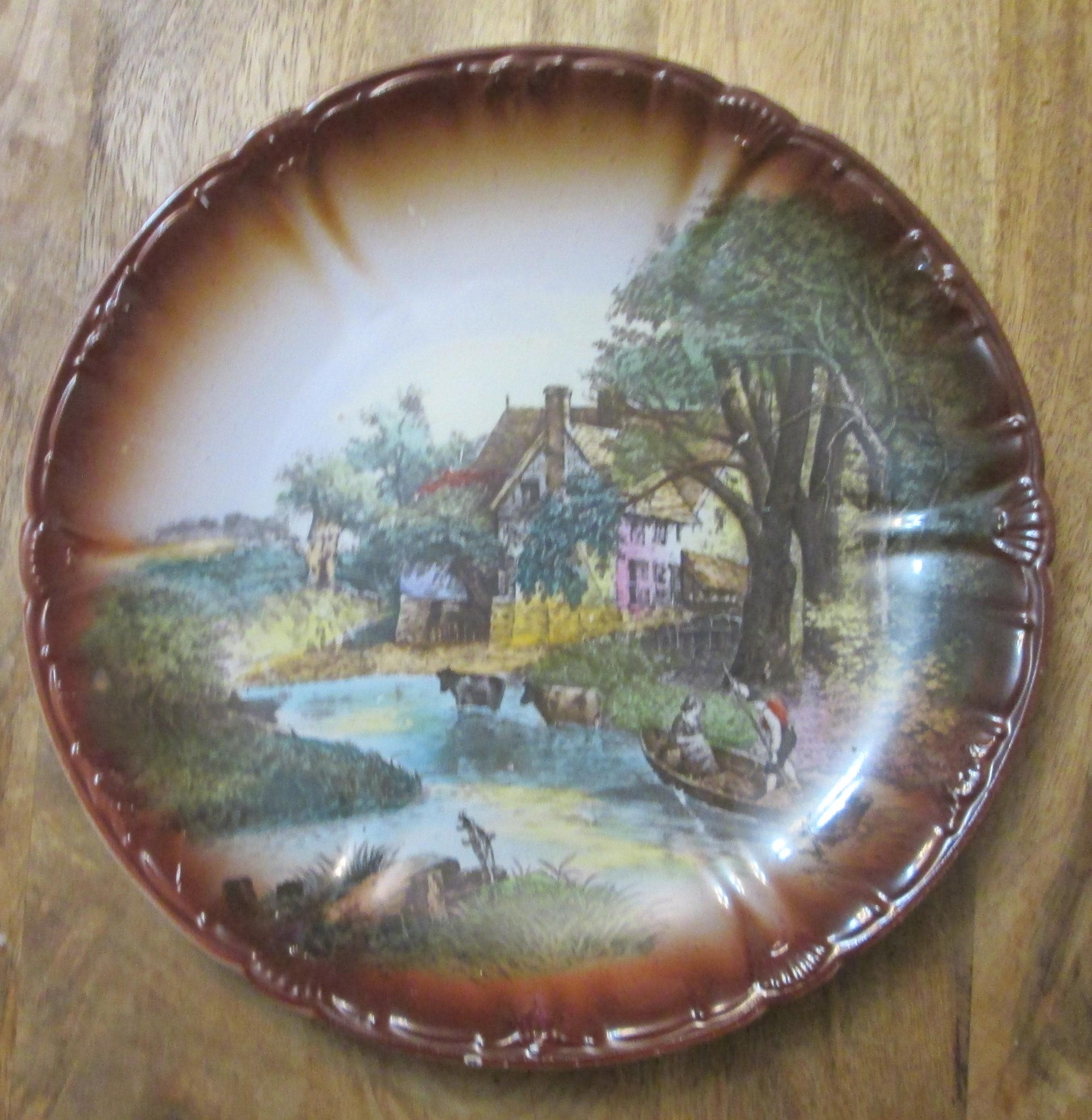 Antique Franz Anton Mehlem German Farmhouse Scene Plate