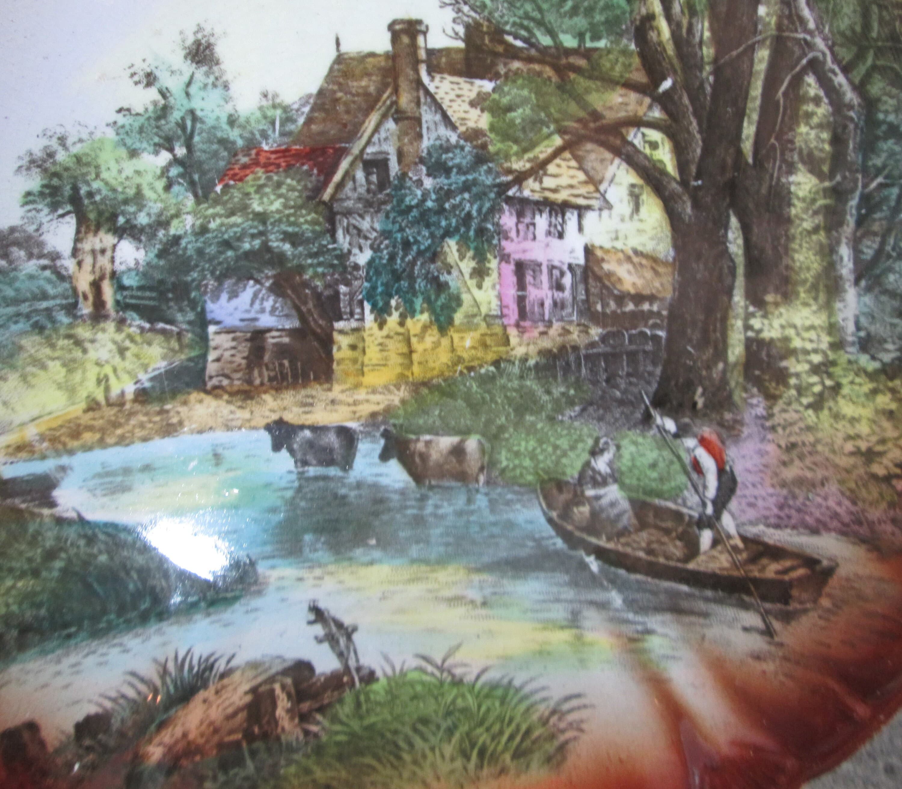 Antique Franz Anton Mehlem German Farmhouse Scene Plate - Thumbnail 2