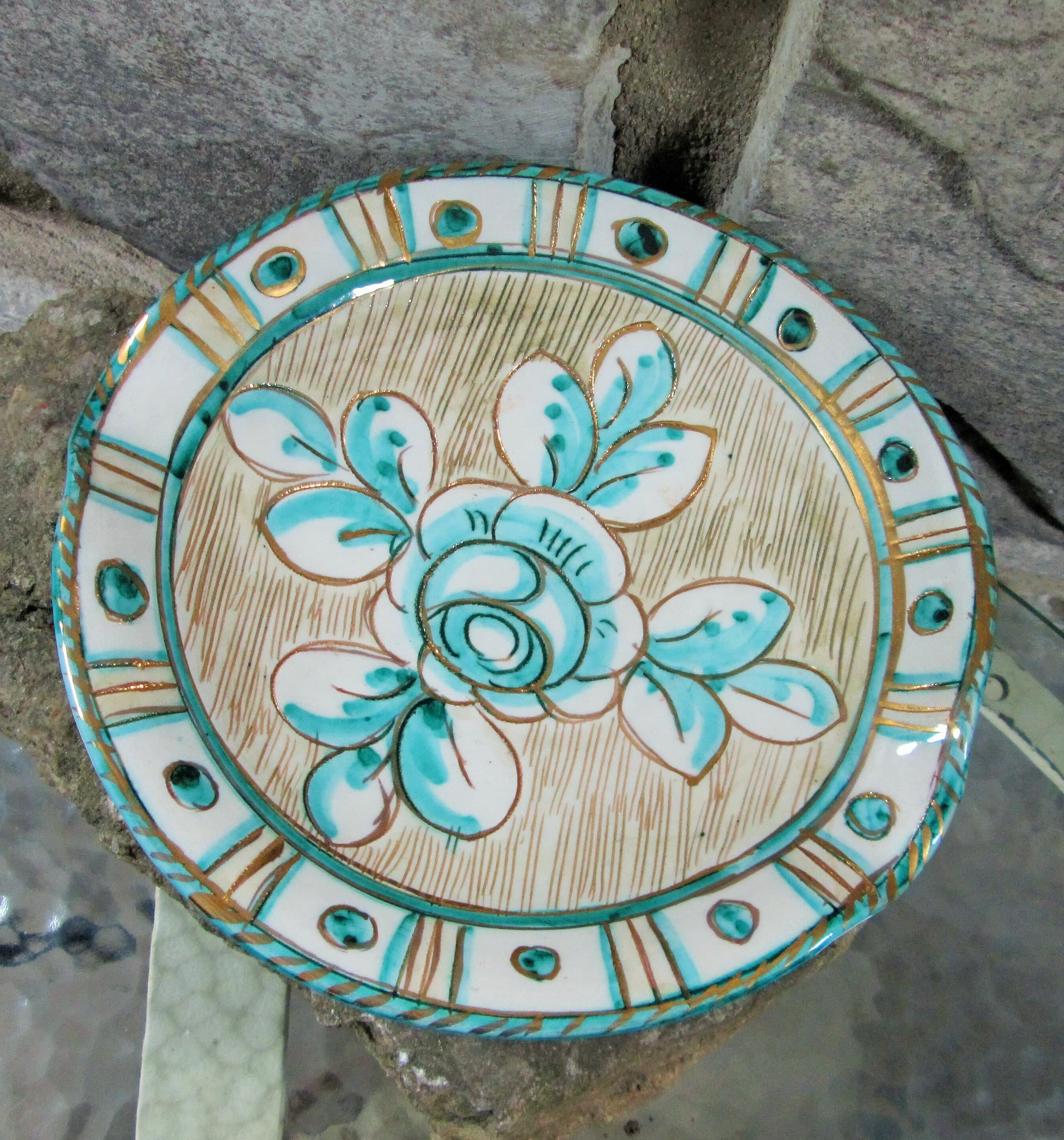 Vintage Italian Pottery Sgraffito Rose Design Bowl - Thumbnail 2
