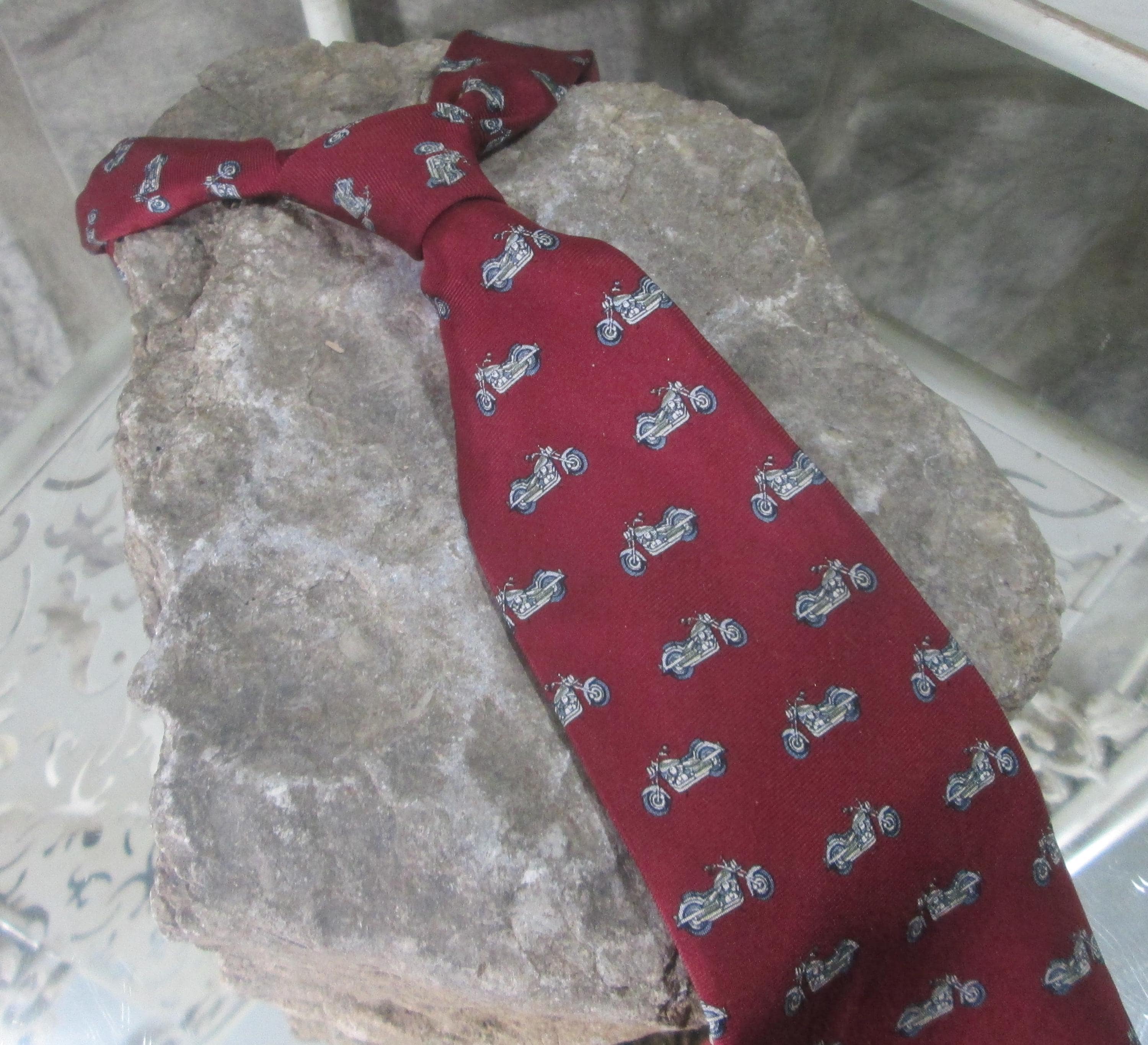 Vintage 1990s Structure Motorcycle Pattern Silk Tie