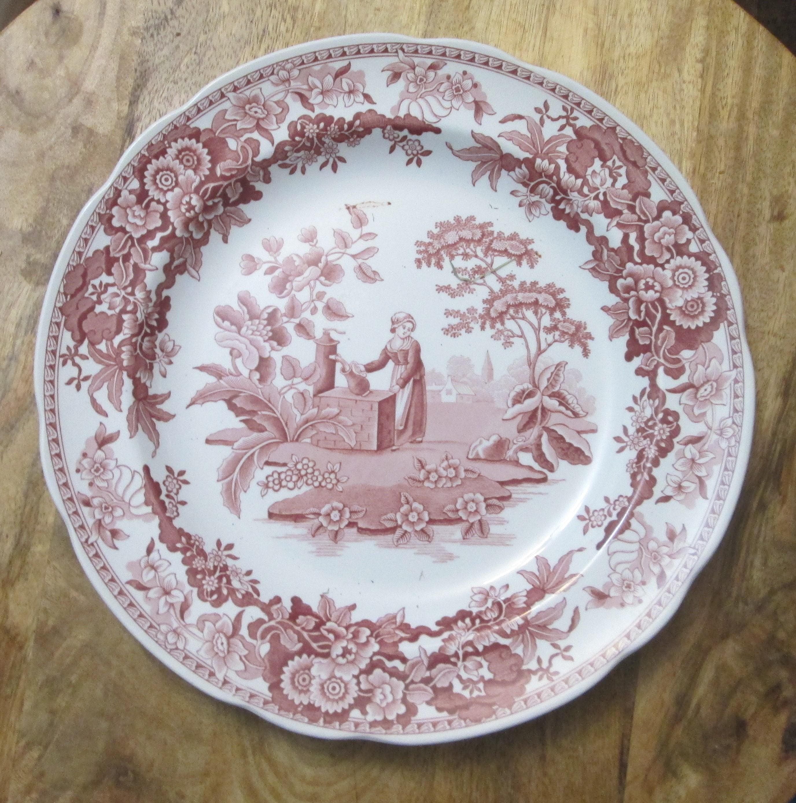 Vintage Spode Archive Collection Georgian Series Girl at Well Red Transferware Plate