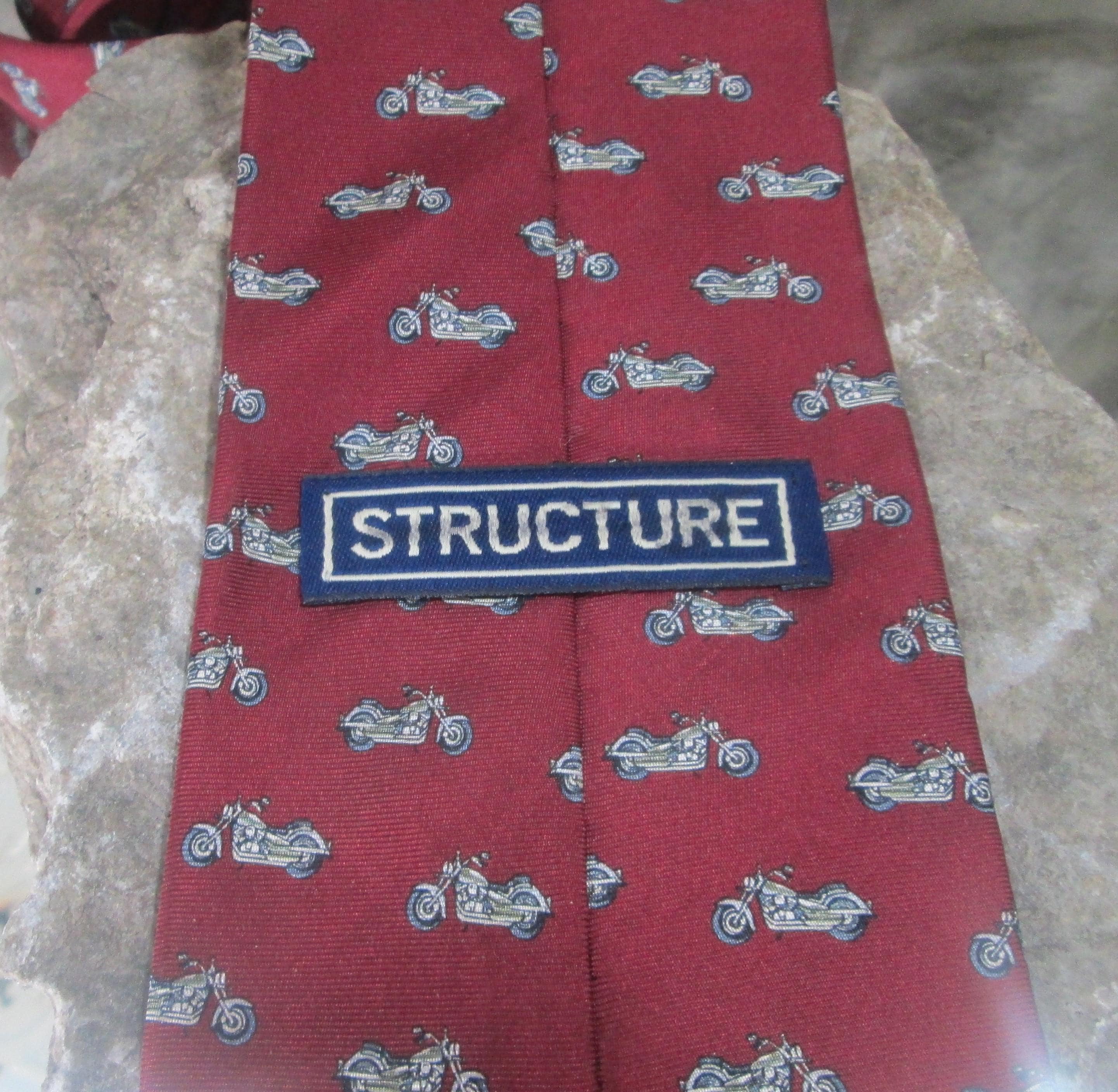 Vintage 1990s Structure Motorcycle Pattern Silk Tie - Thumbnail 3