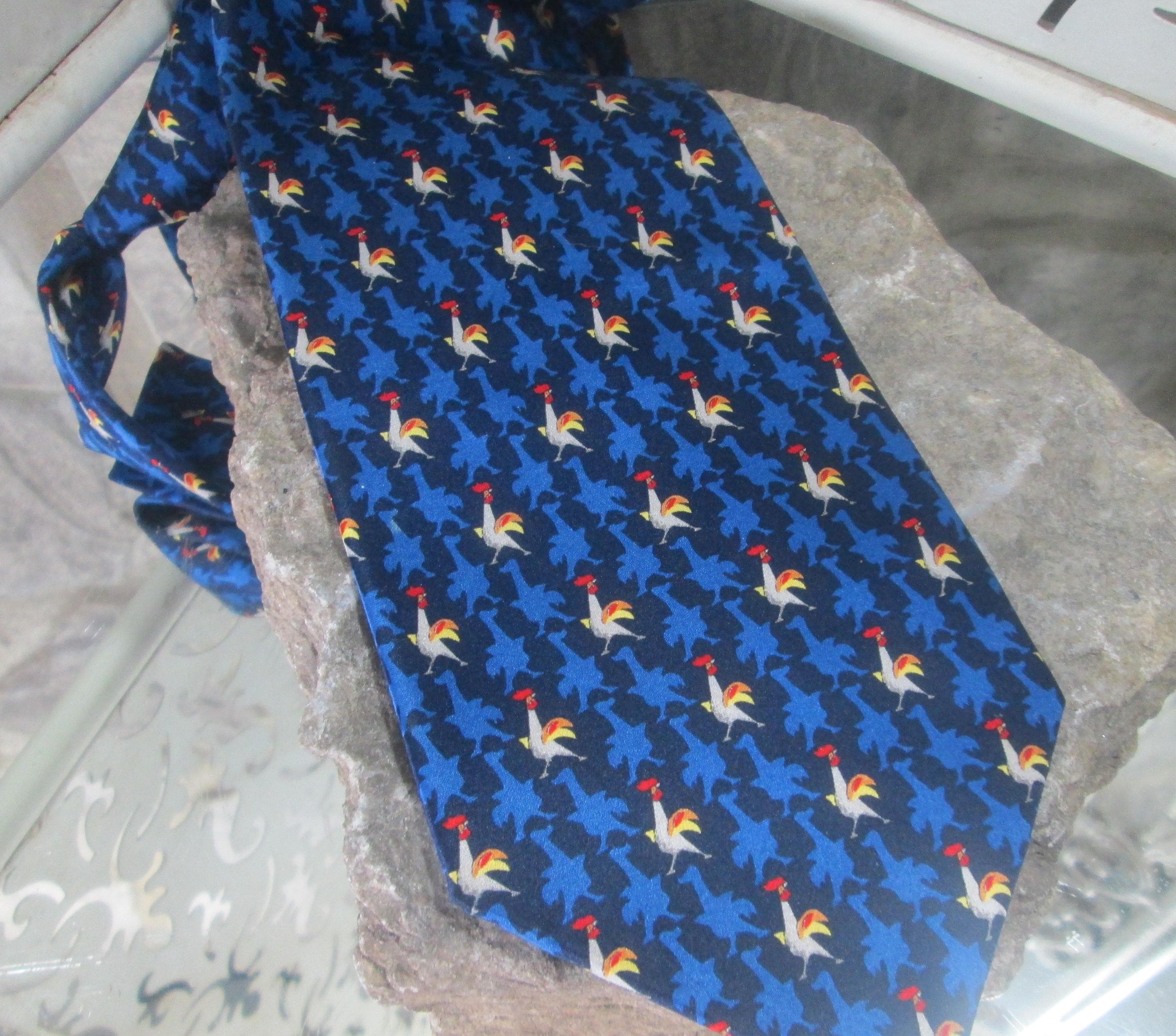 Vintage Como House Italian Silk Chicken Pattern Tie - Thumbnail 2