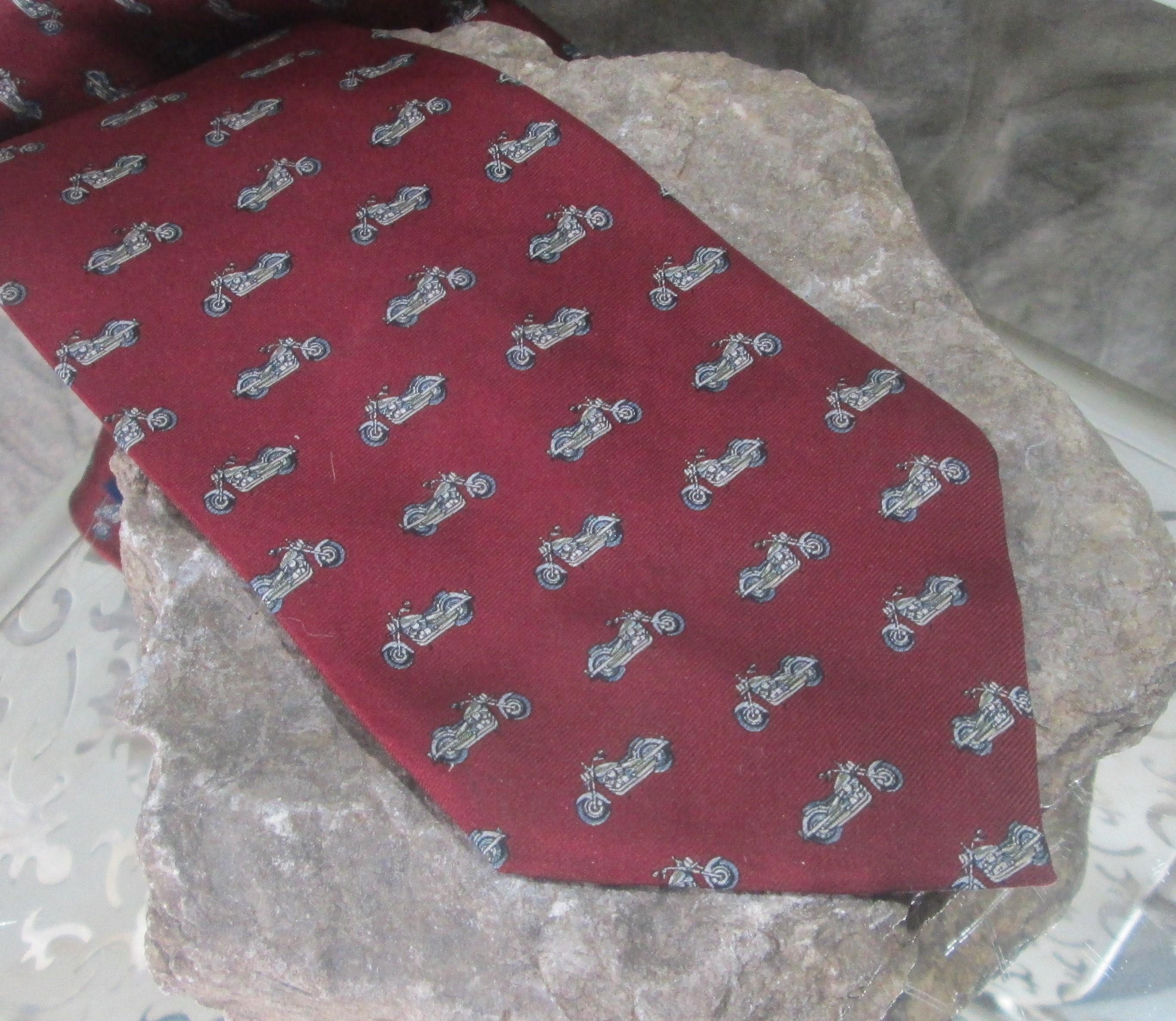 Vintage 1990s Structure Motorcycle Pattern Silk Tie - Thumbnail 2
