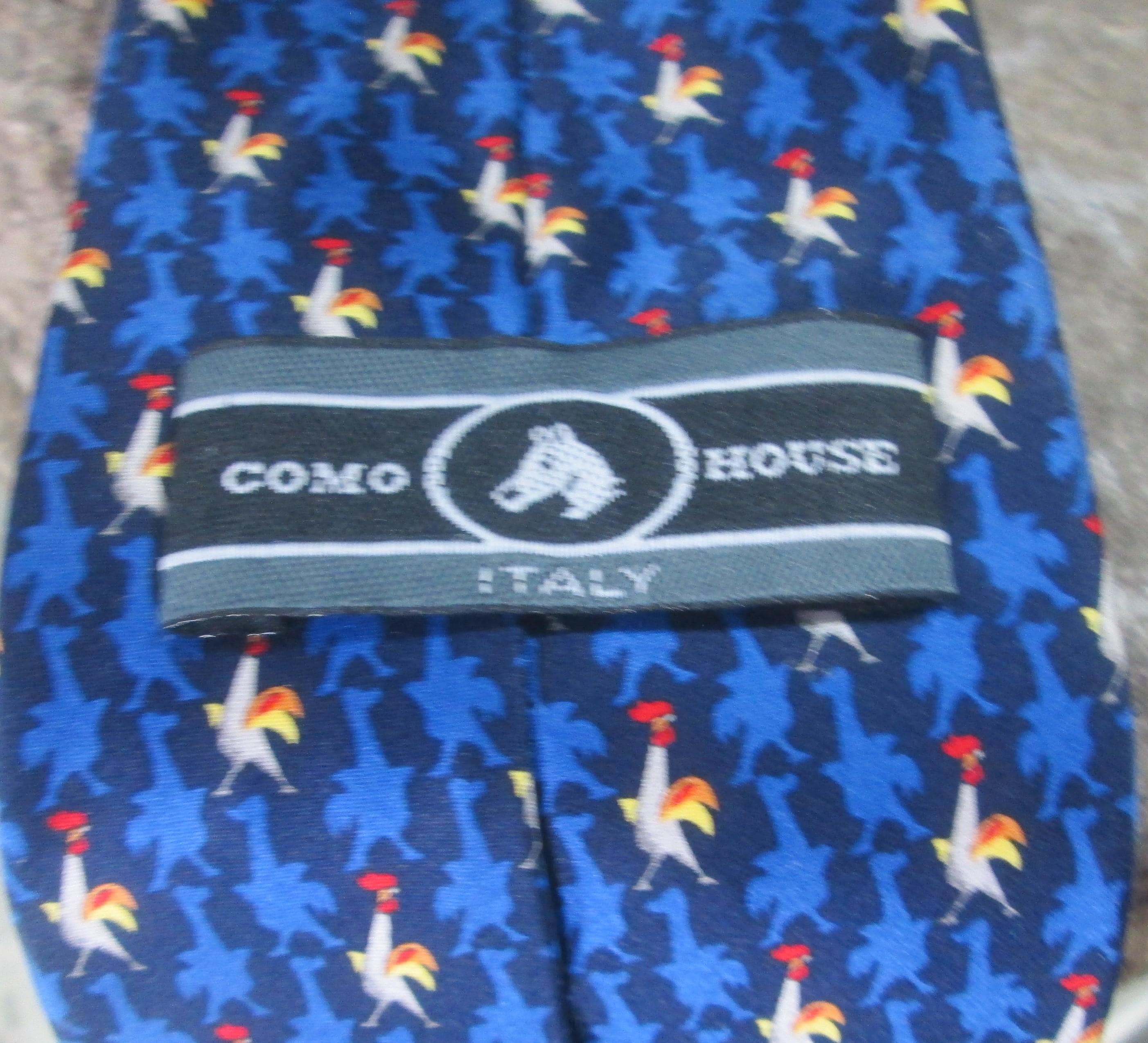 Vintage Como House Italian Silk Chicken Pattern Tie - Thumbnail 3