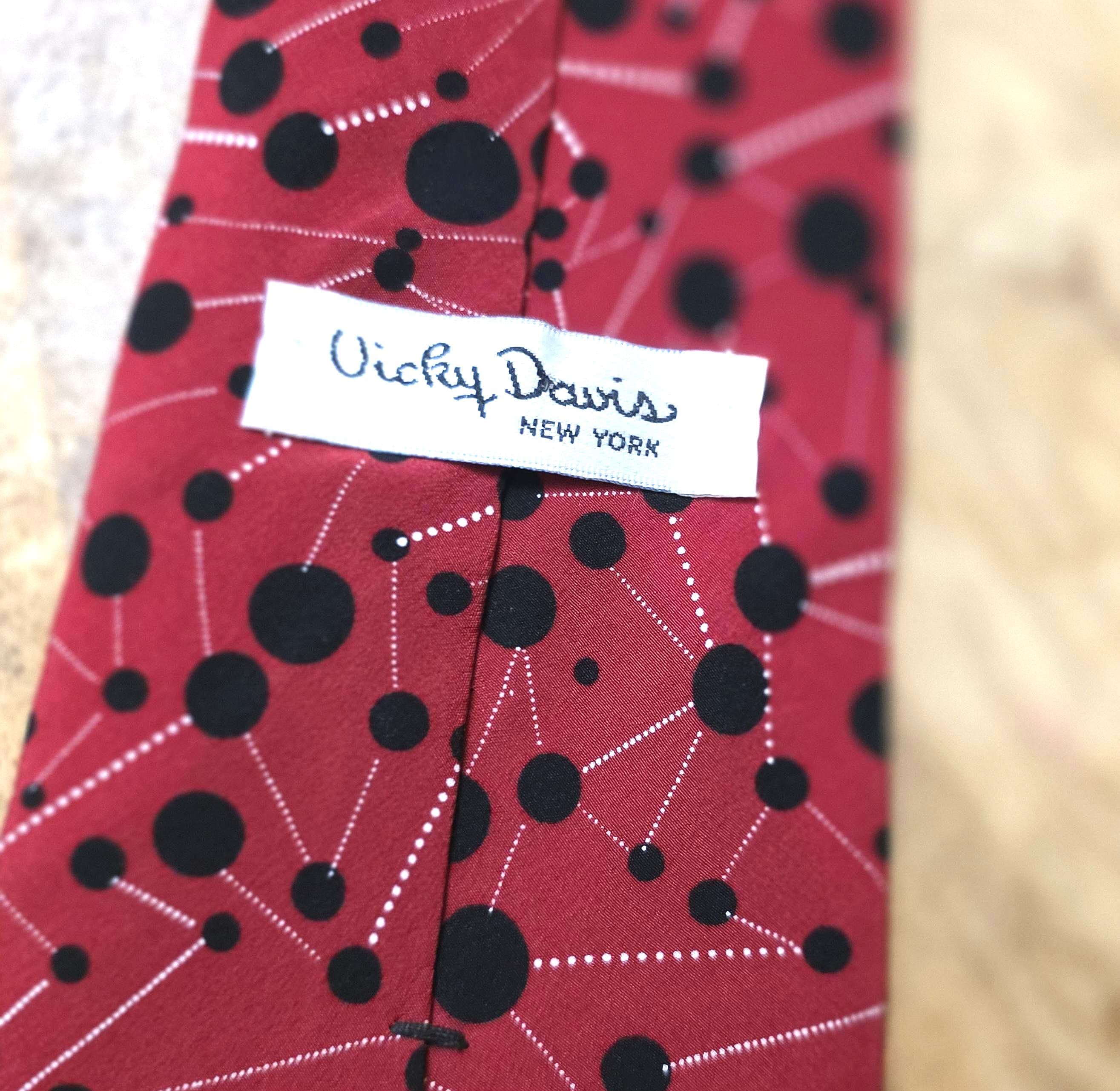 Vintage 1980's Red Silk Black Polka Dot Neck Tie - Thumbnail 2