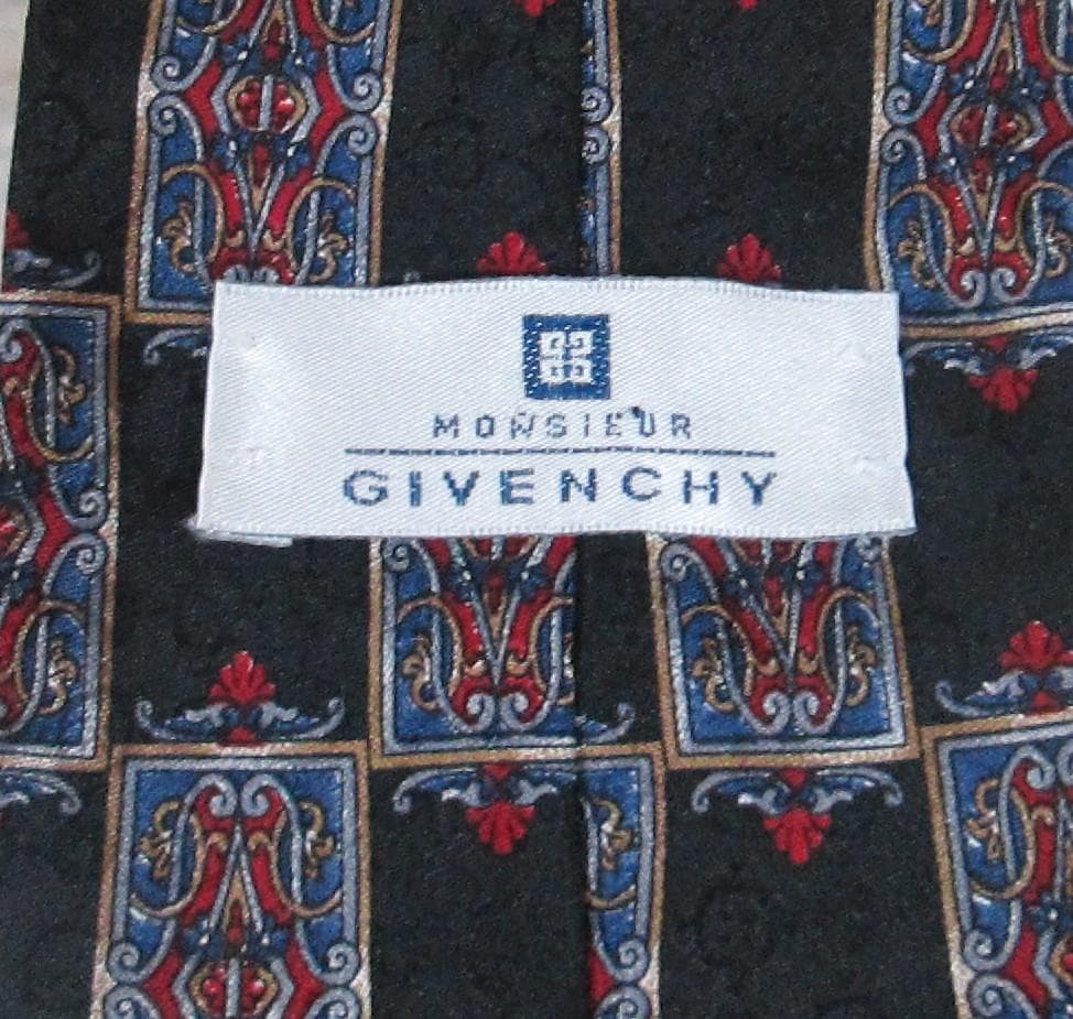 Vintage Givenchy Black Patterned Silk Tie - Thumbnail 2