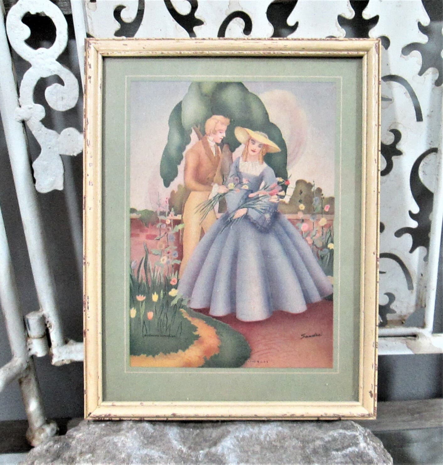 Vintage 1940's Morris & Benndier Courting Couple Lithograph