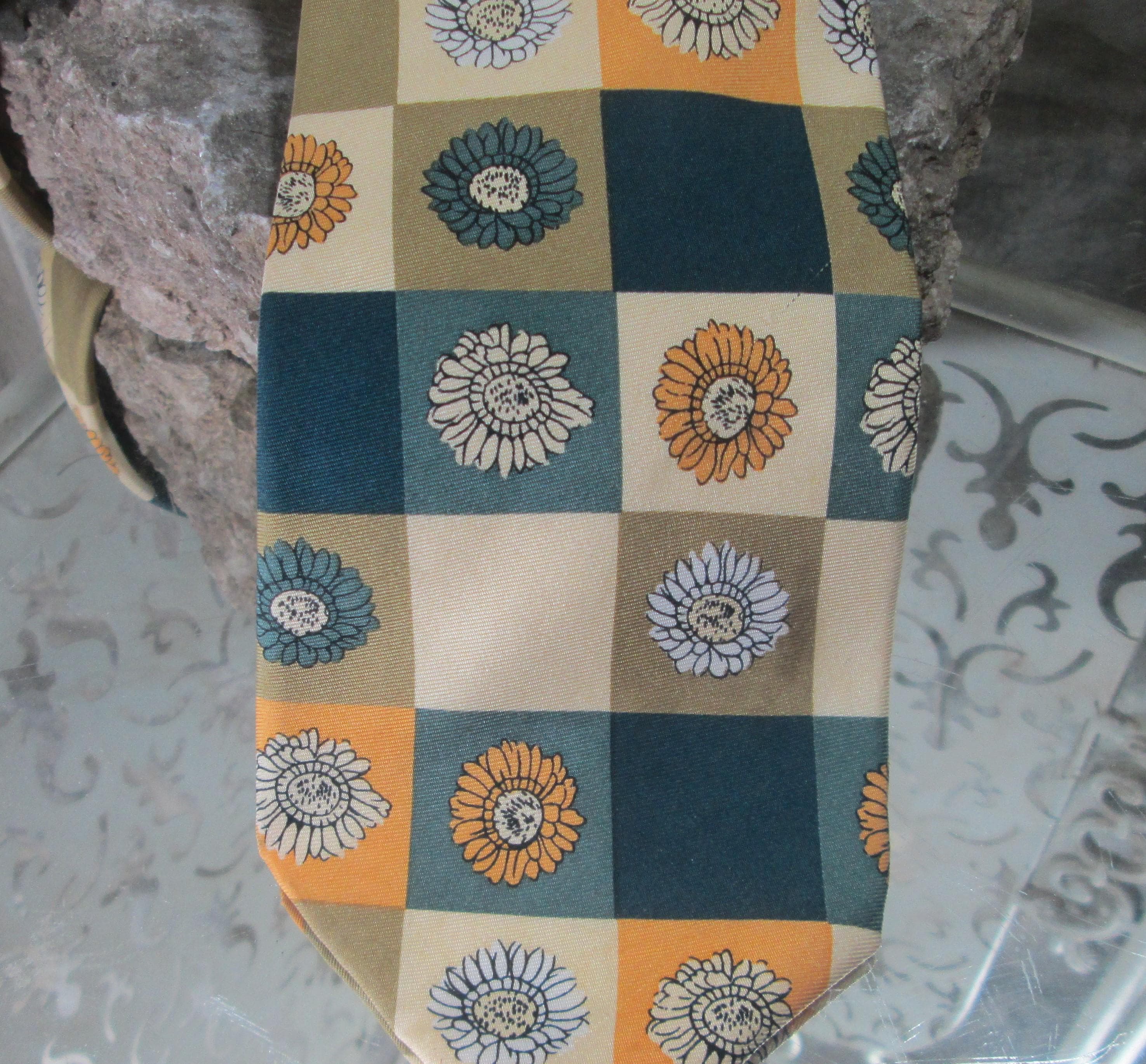 Vintage Eddie Bauer Flower Pattern Silk Tie - Thumbnail 2