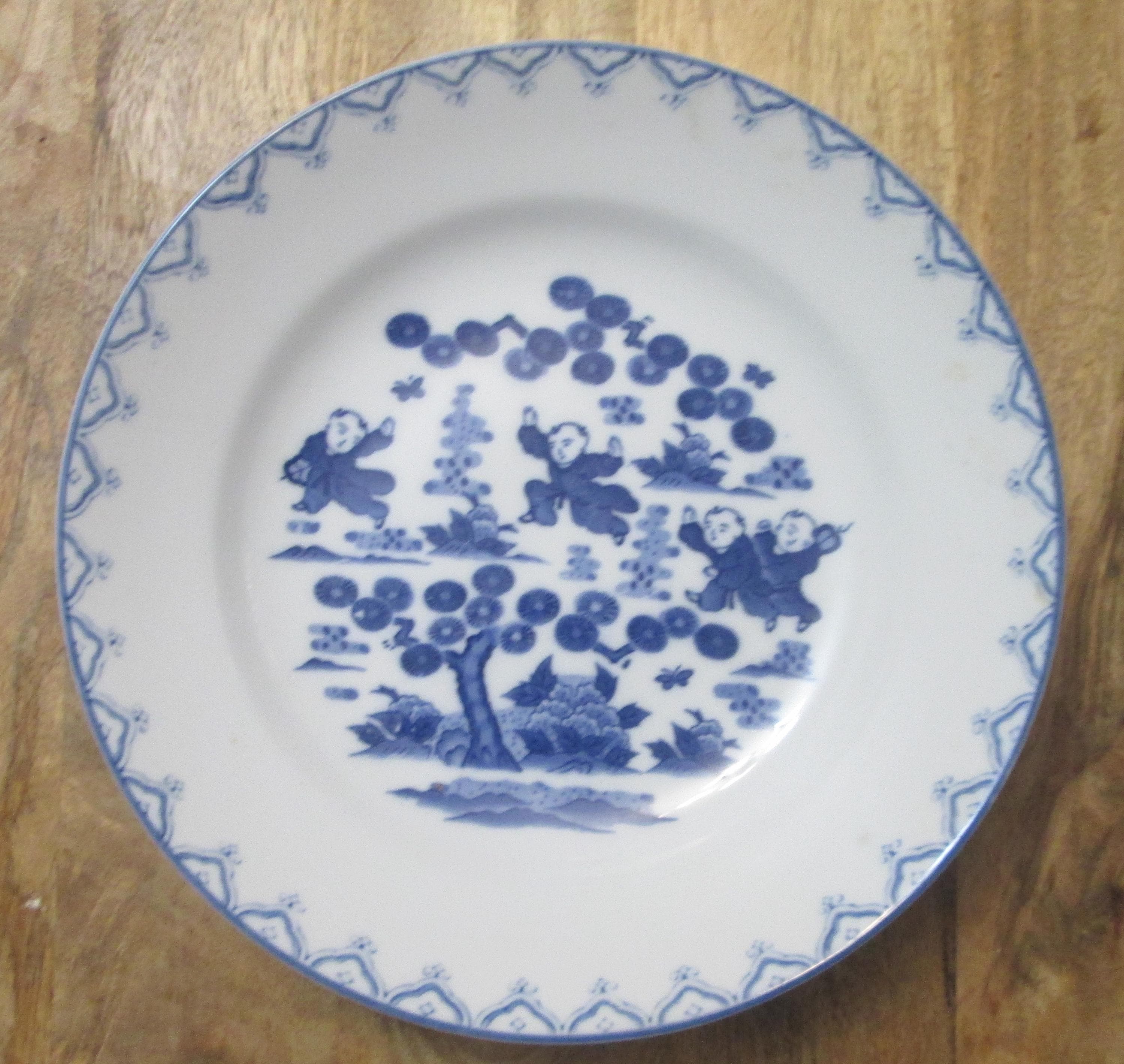 Vintage Blue & White Chinese Boys Bowl